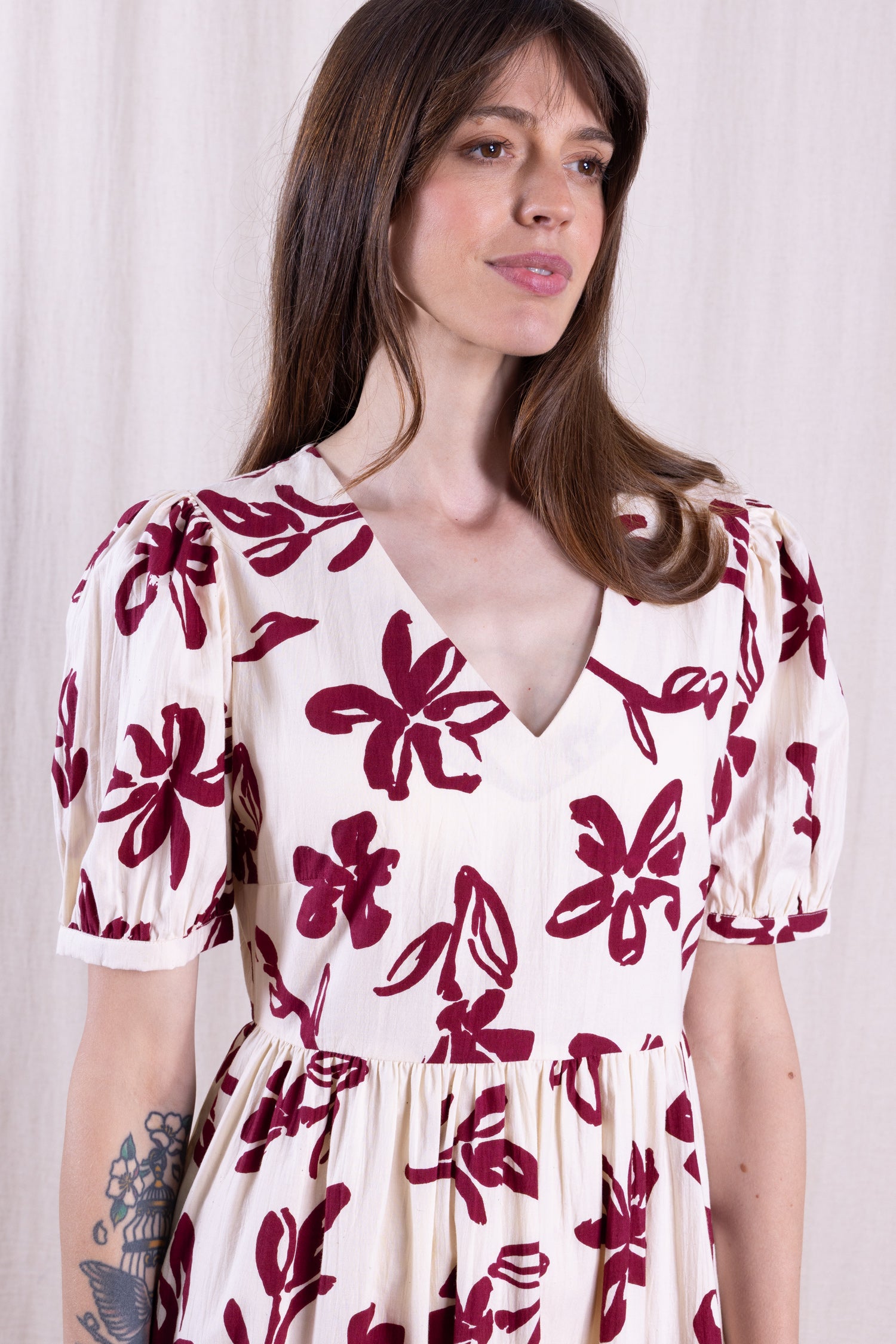 SS26 Cotton Poplin Angled Puff Sleeve Dress - Rosewood