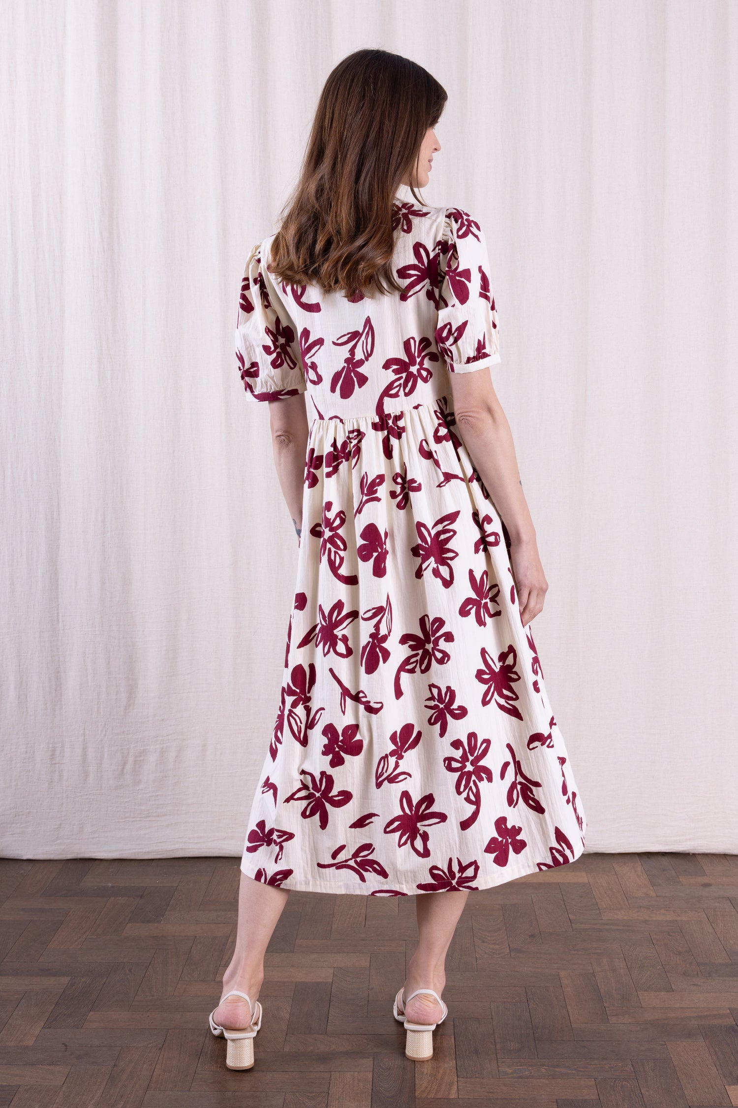 SS26 Cotton Poplin Angled Puff Sleeve Dress - Rosewood