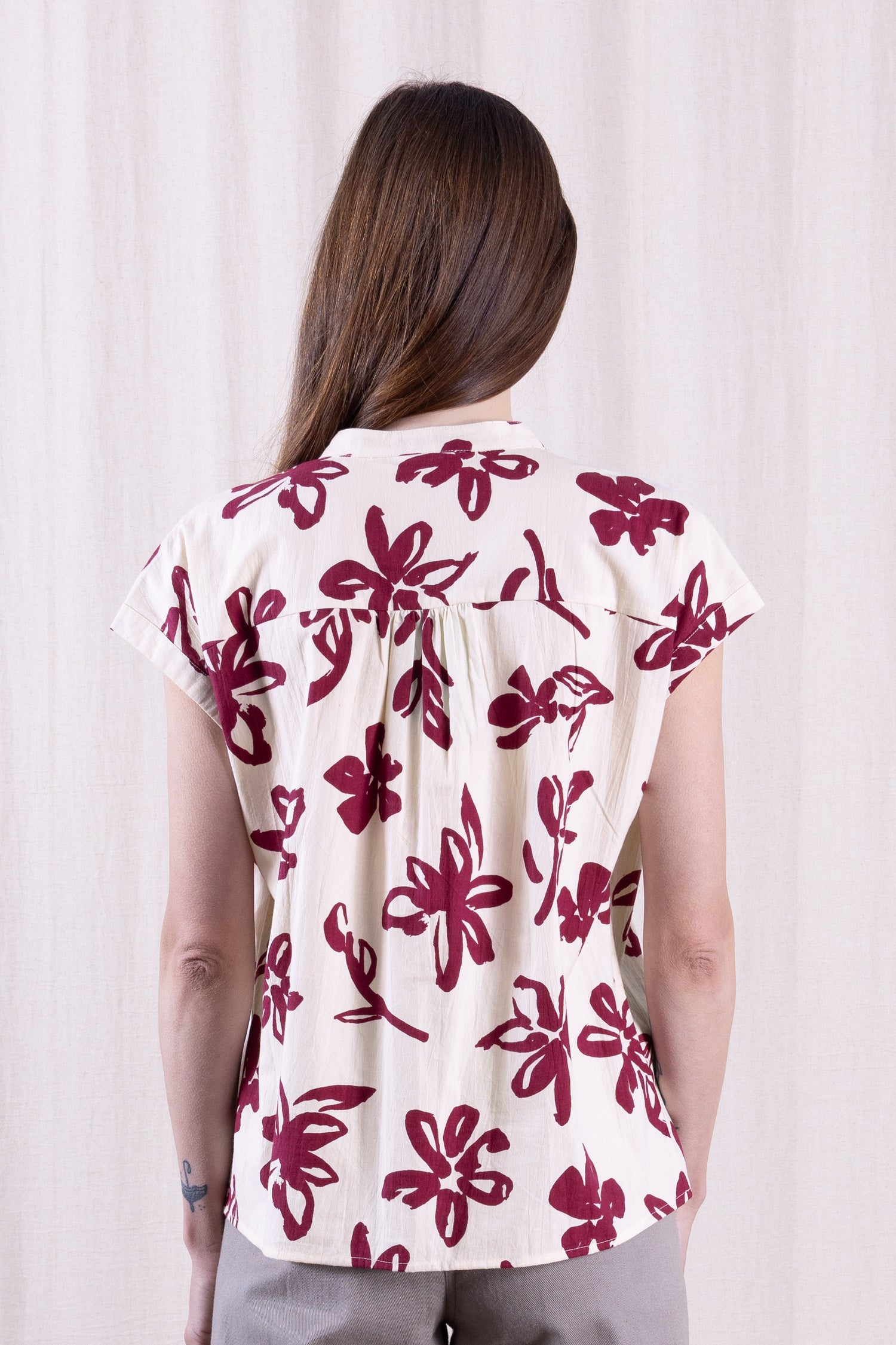 SS26 Cotton Poplin Tie Neck Top  - Rosewood