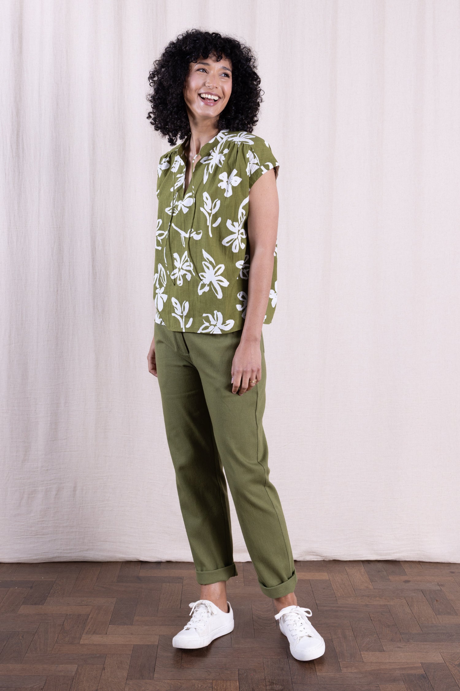 SS26 Cotton Poplin Tie Neck Top - Verdant