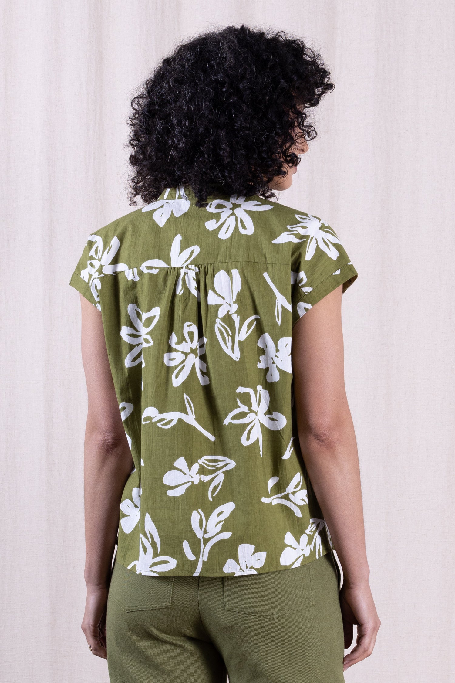 SS26 Cotton Poplin Tie Neck Top - Verdant