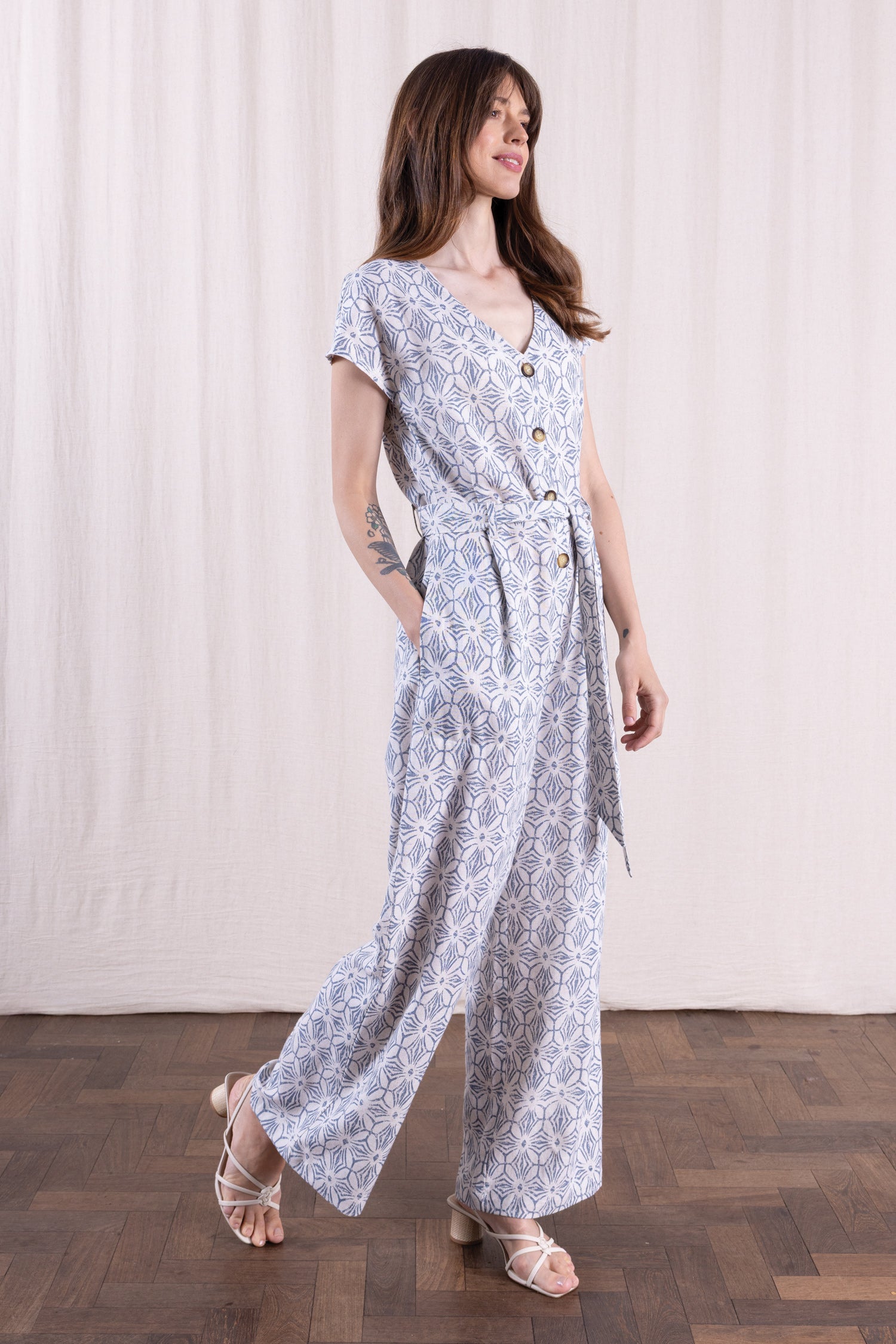 SS26 Button Through Jumpsuit - Cornflower