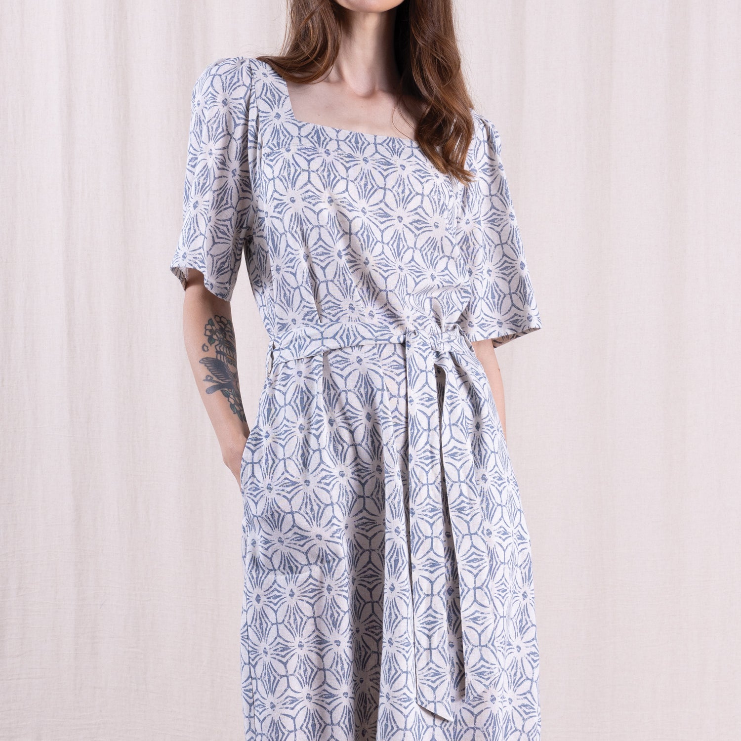 SS26 Square Neck Dress - Cornflower