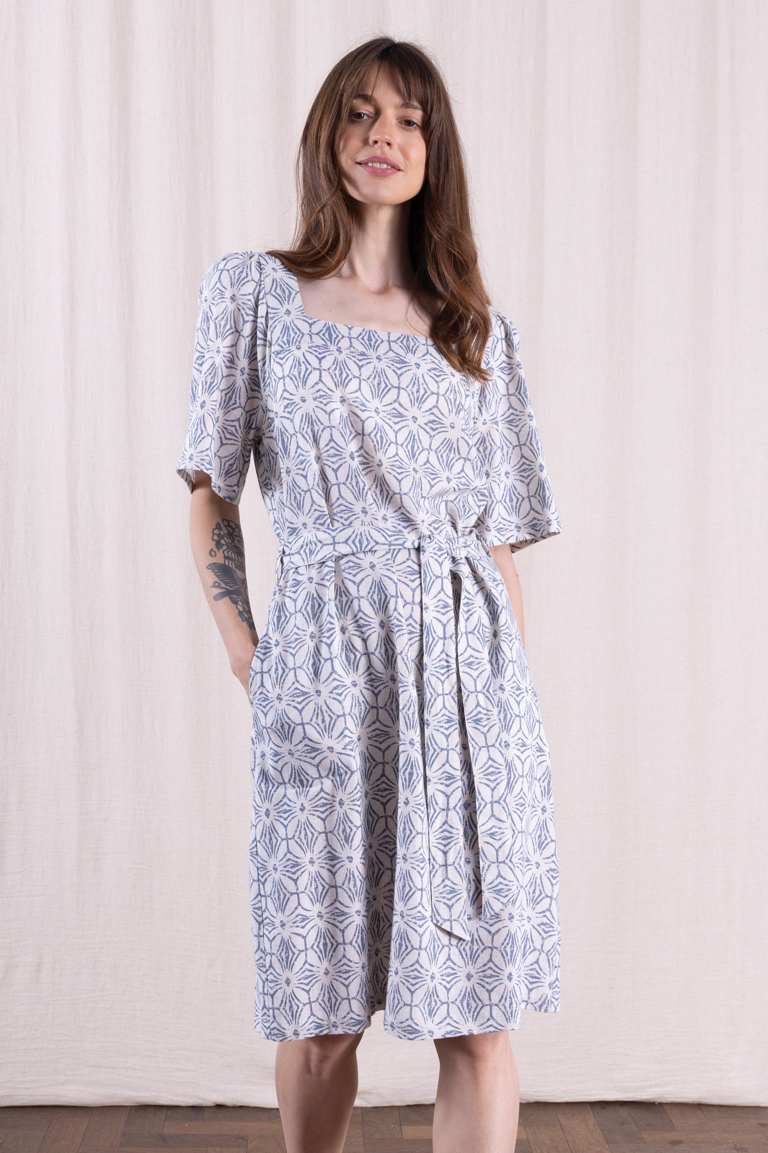 SS26 Square Neck Dress - Cornflower