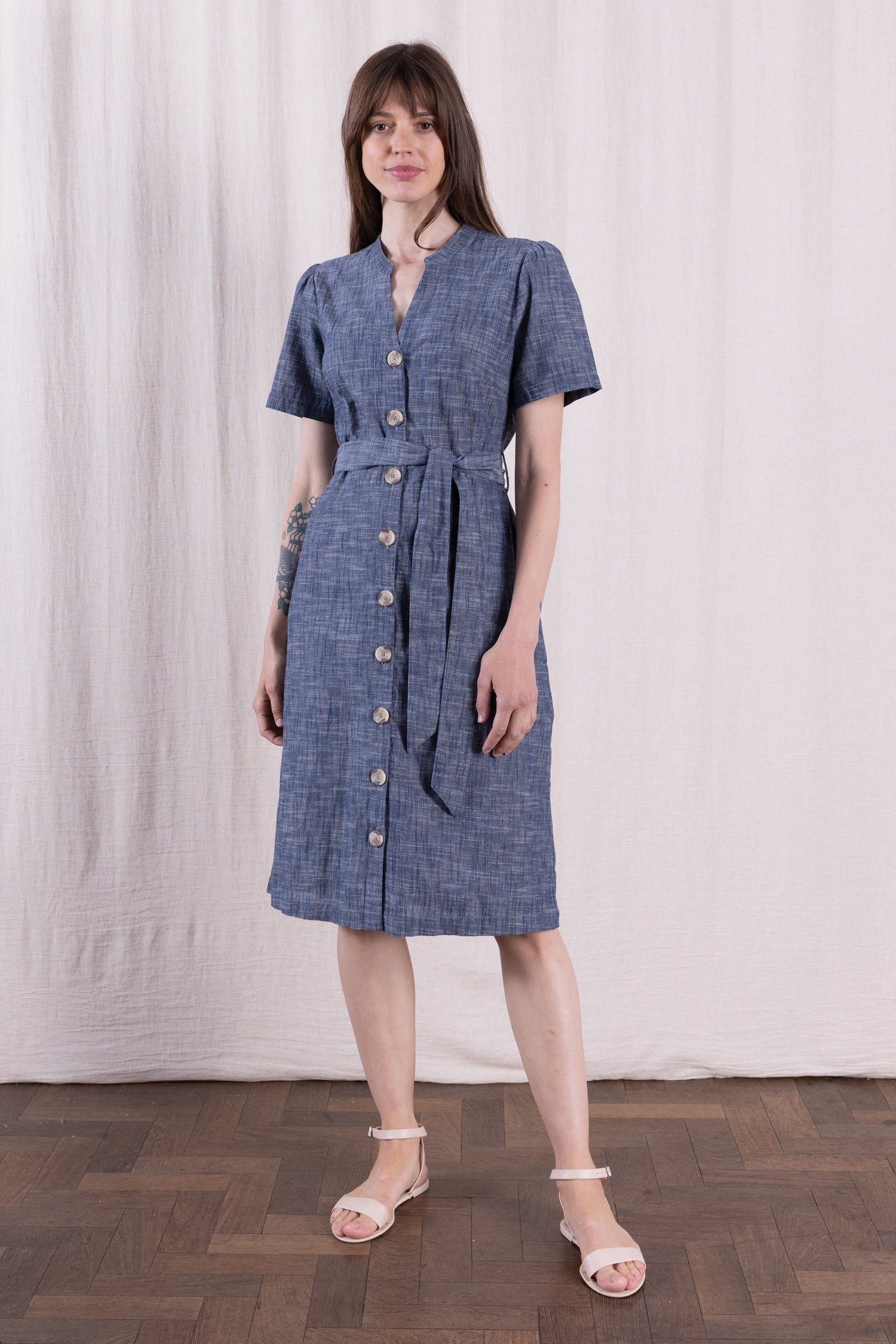 SS26 Button Through Dress - Chambray