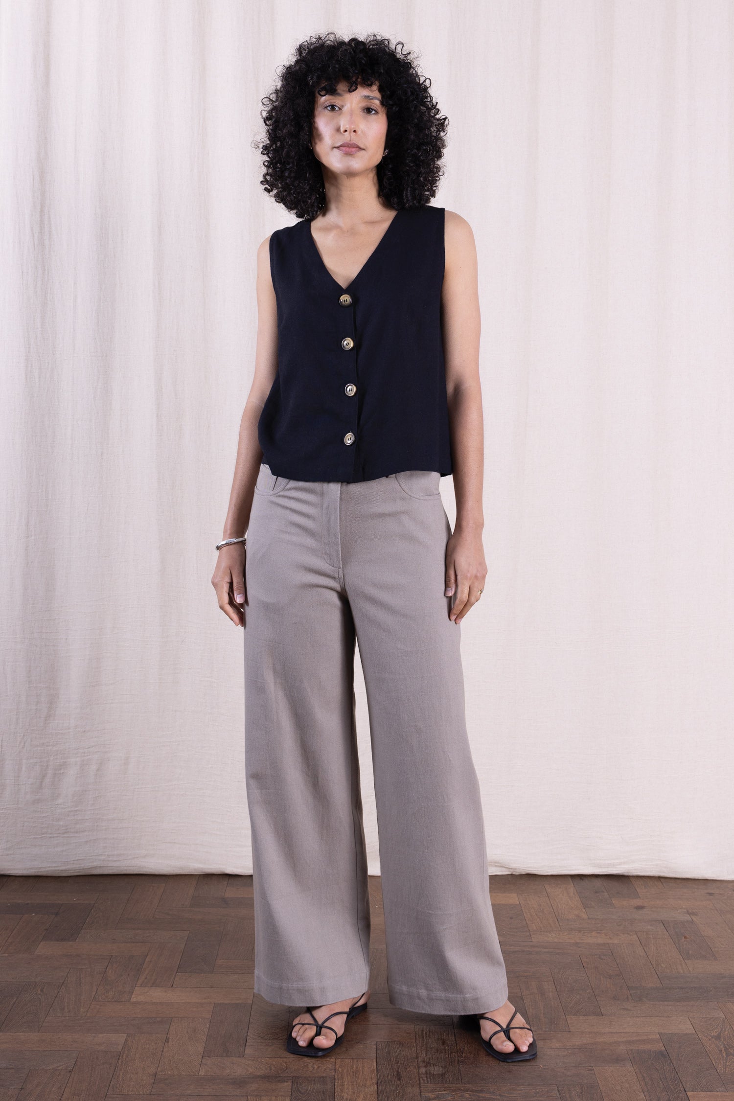 SS26 Cotton Drill Wide Leg Jeans - Agate