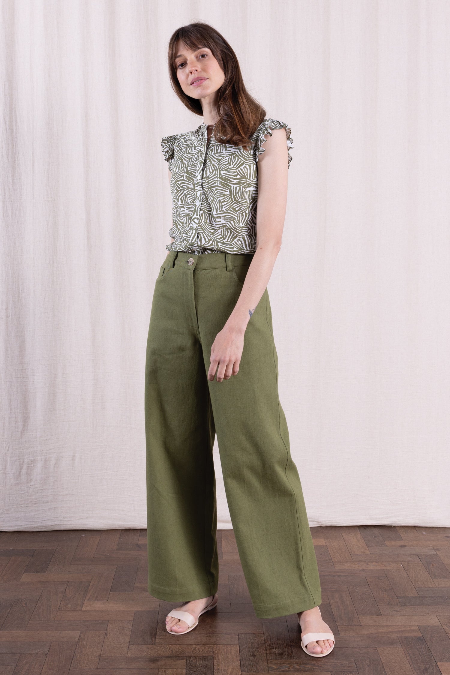 SS26 Cotton Drill Wide Leg Jeans - Verdant