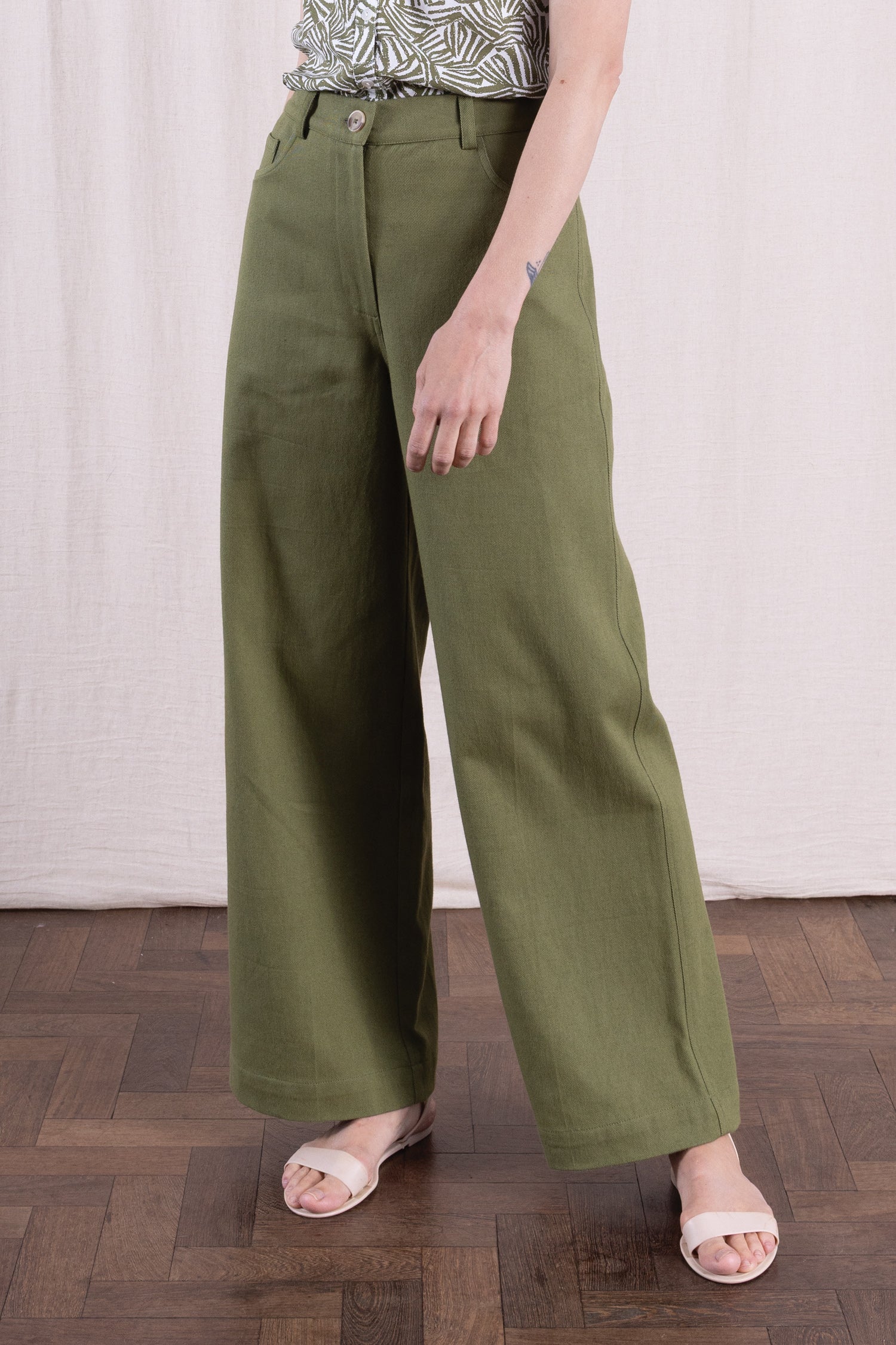 SS26 Cotton Drill Wide Leg Jeans - Verdant