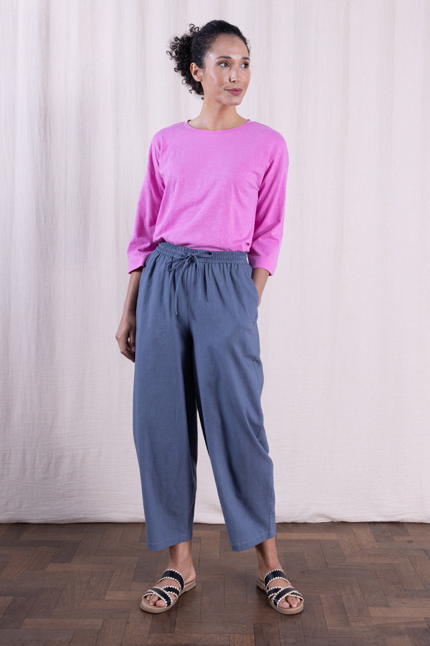 SS26 Cotton Elastic Waist Bubble Trouser - Pepper