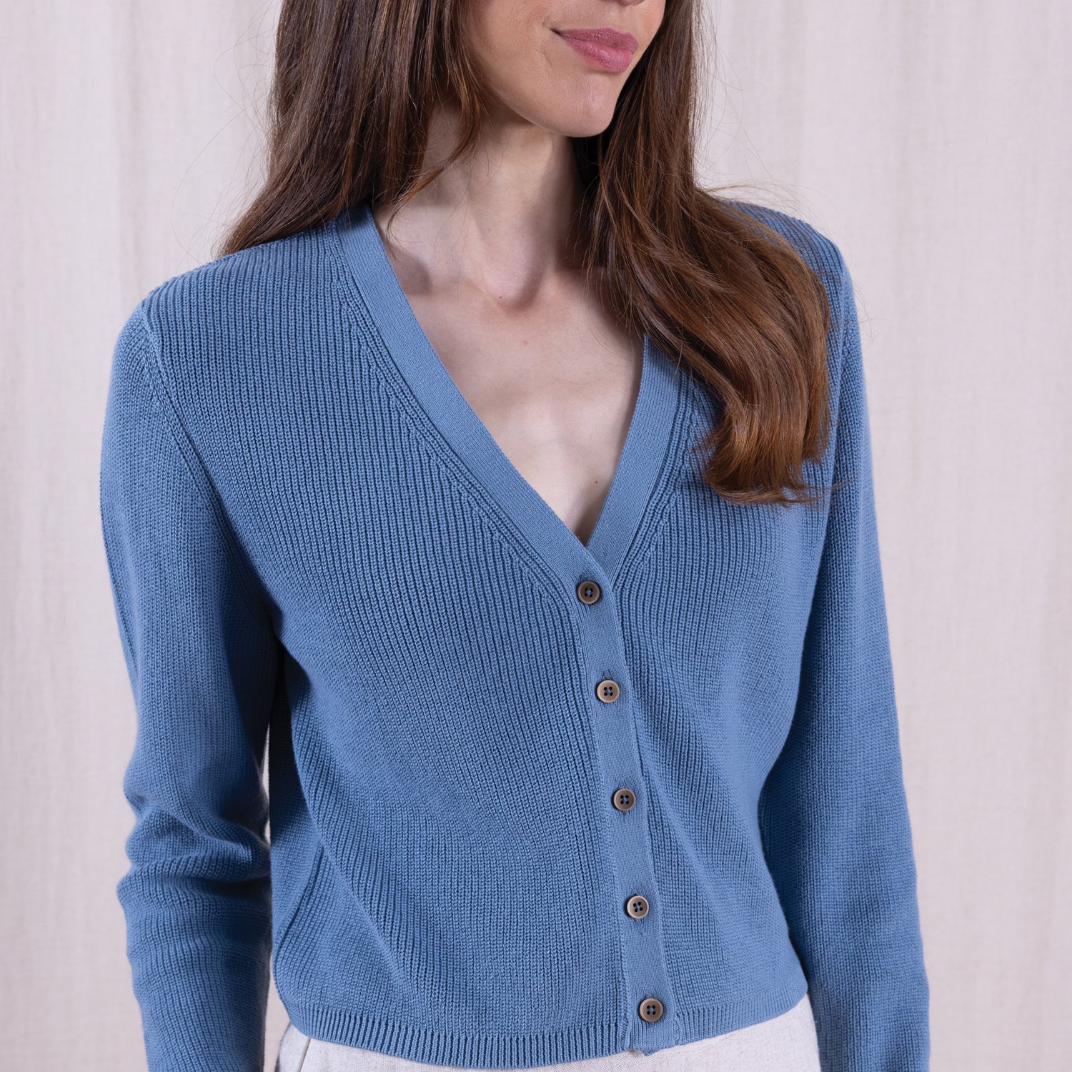 SS26 Organic Cotton Cropped Cardi - Cornflower