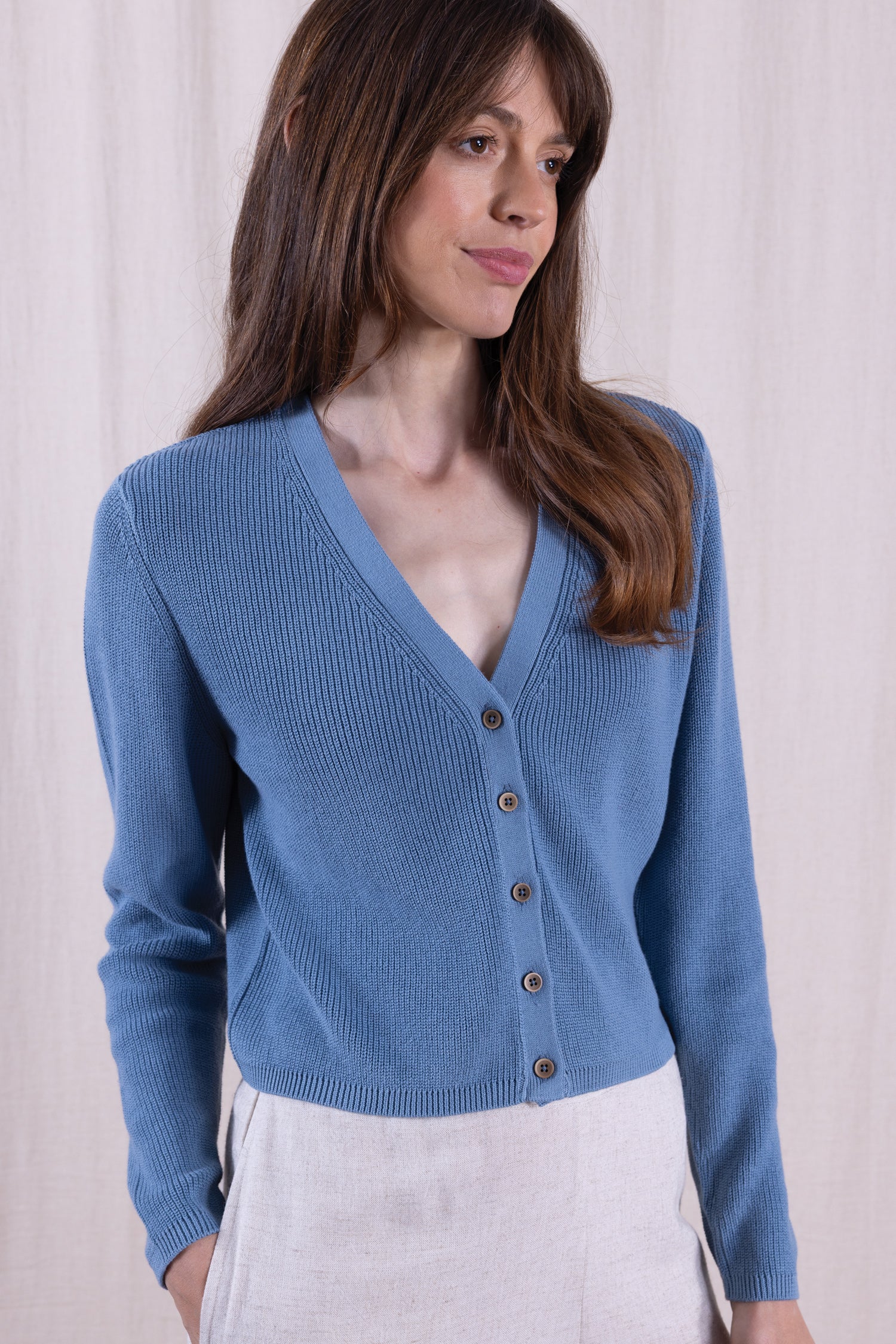 SS26 Organic Cotton Cropped Cardi - Cornflower