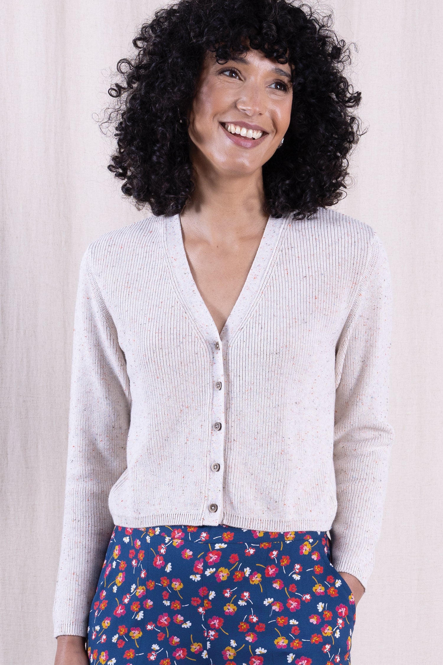 SS26 Organic Cotton Cropped Cardi - Ivory Mix