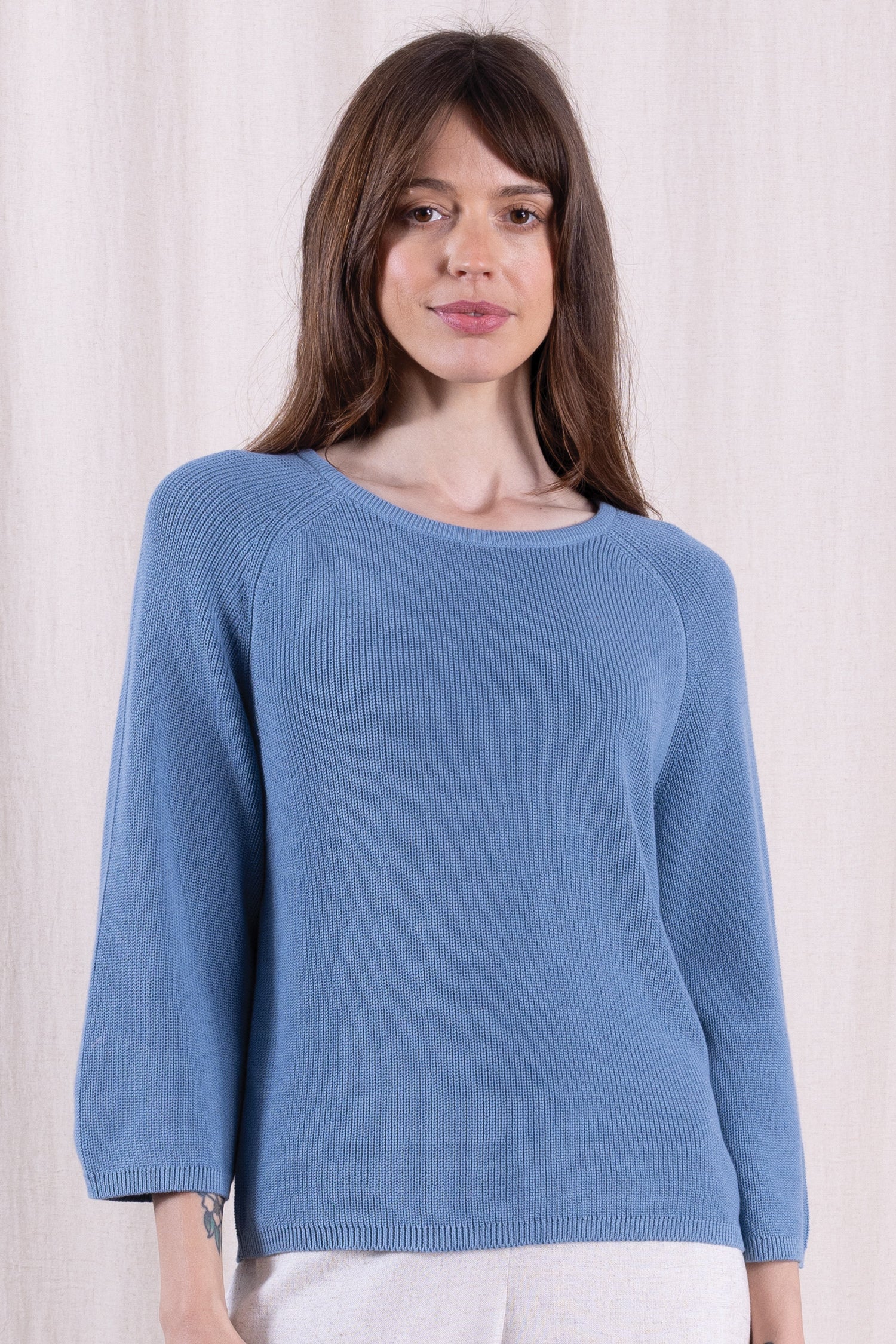 SS26 Organic Cotton Wide Neck Jumper - Cornflower