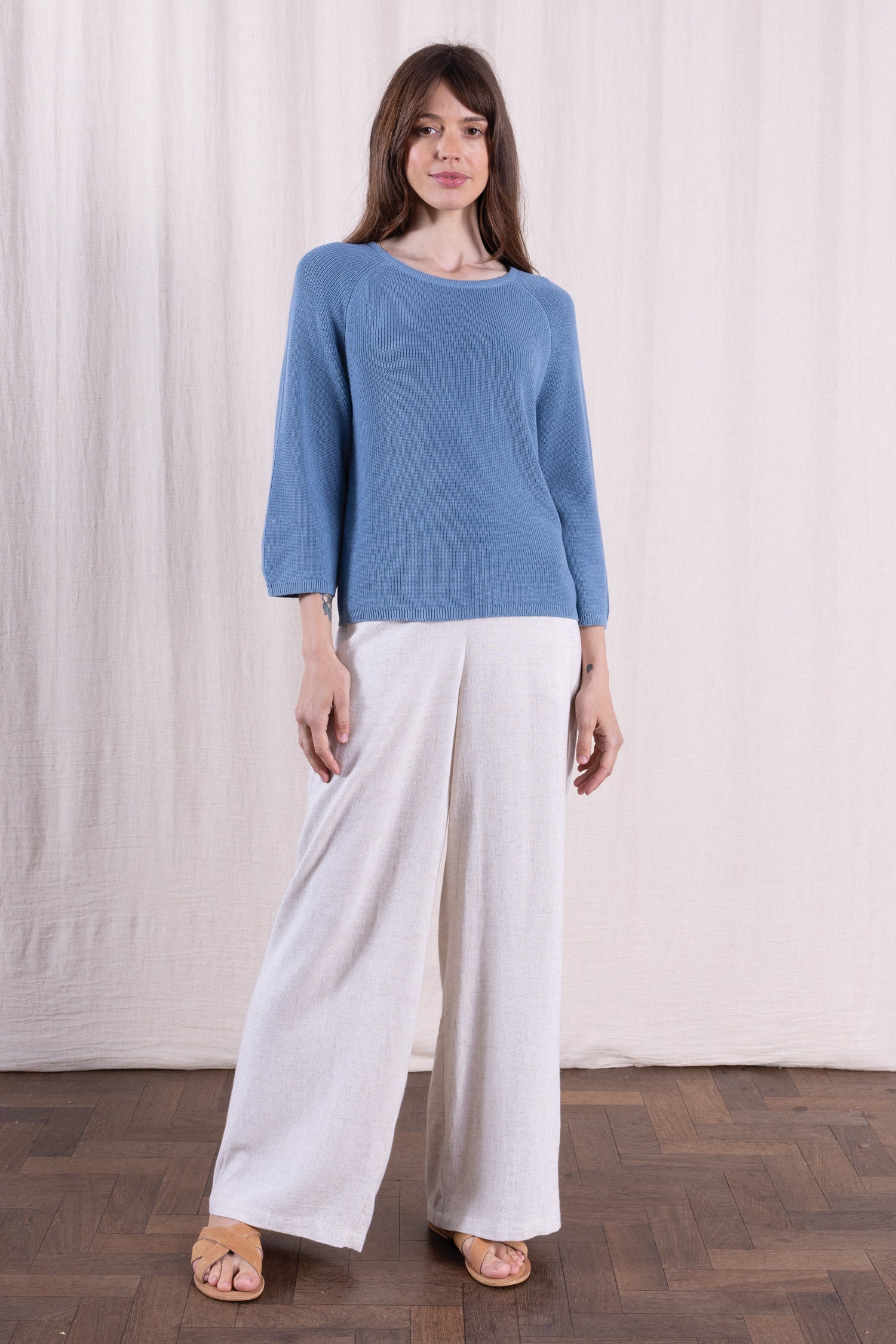 SS26 Organic Cotton Wide Neck Jumper - Cornflower