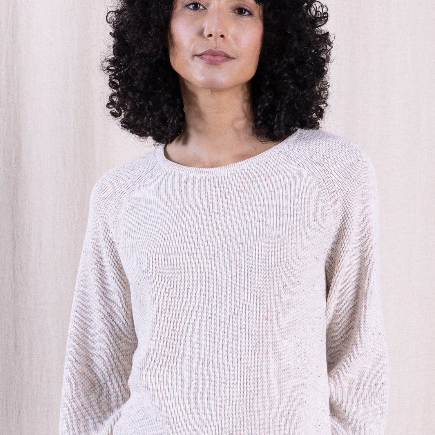 SS26 Organic Cotton Wide Neck Jumper - Ivory Mix