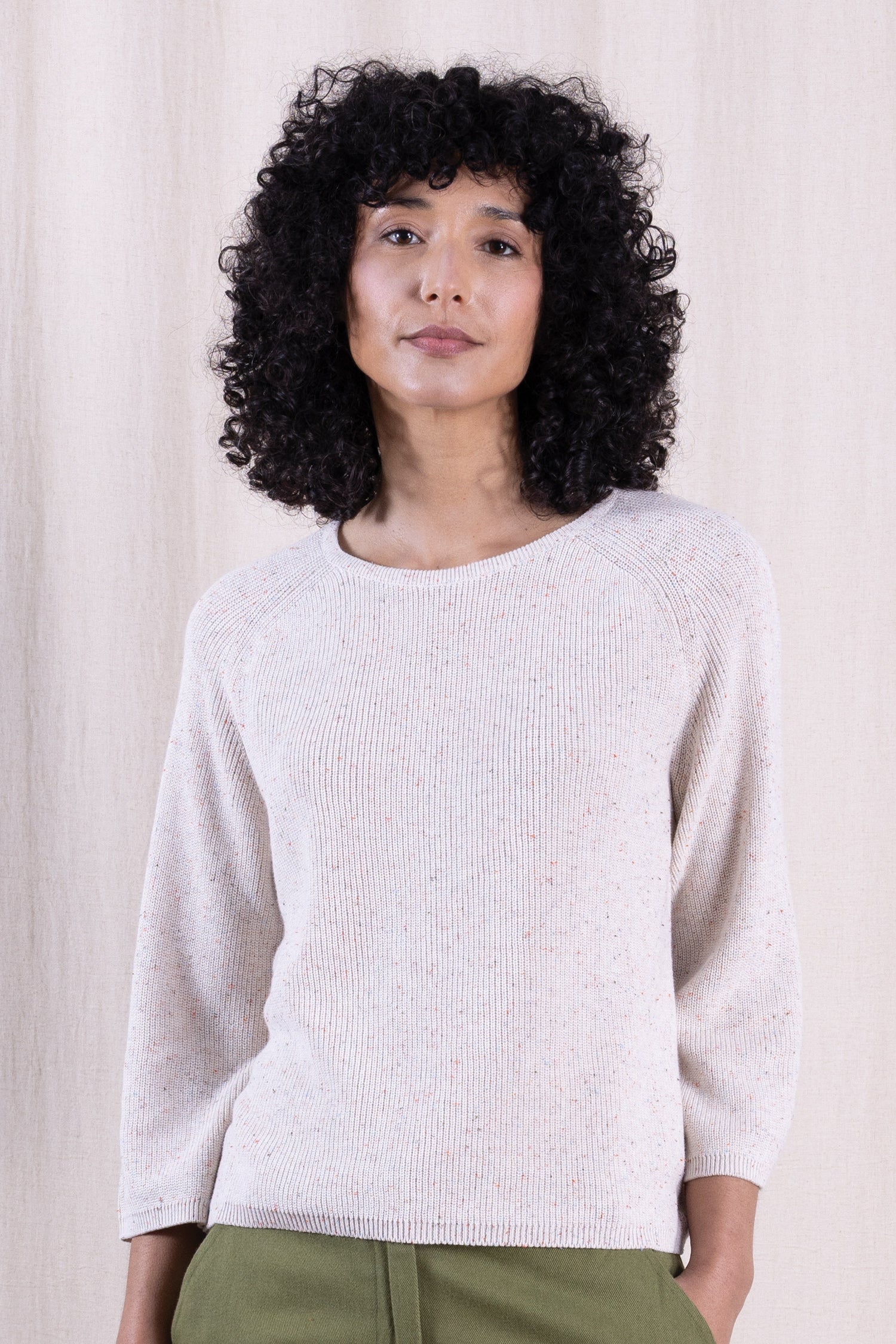 SS26 Organic Cotton Wide Neck Jumper - Ivory Mix