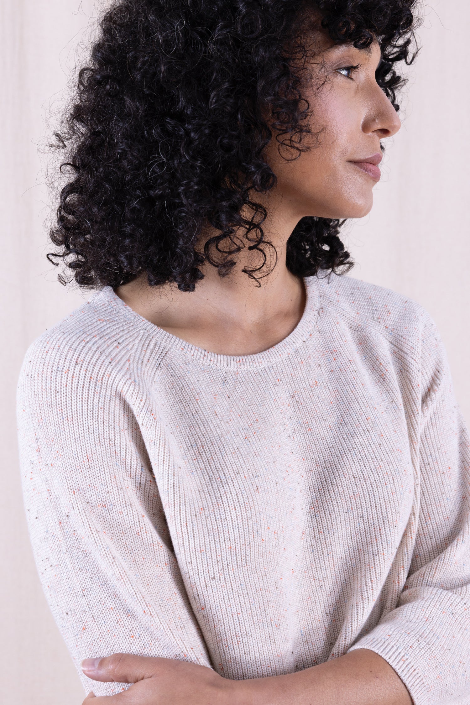 SS26 Organic Cotton Wide Neck Jumper - Ivory Mix