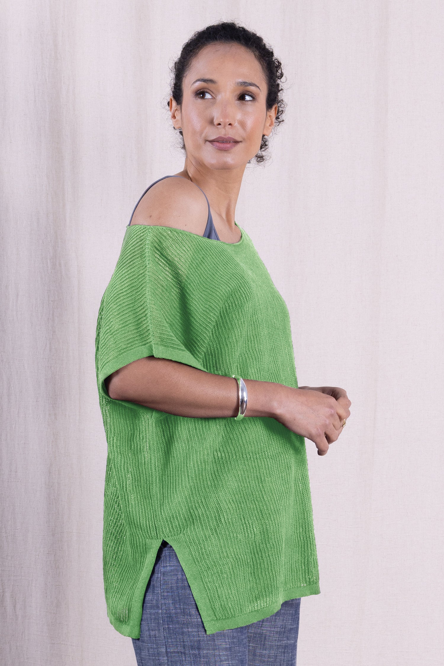 SS26 Linen/Cotton Open Knit Top - Lime
