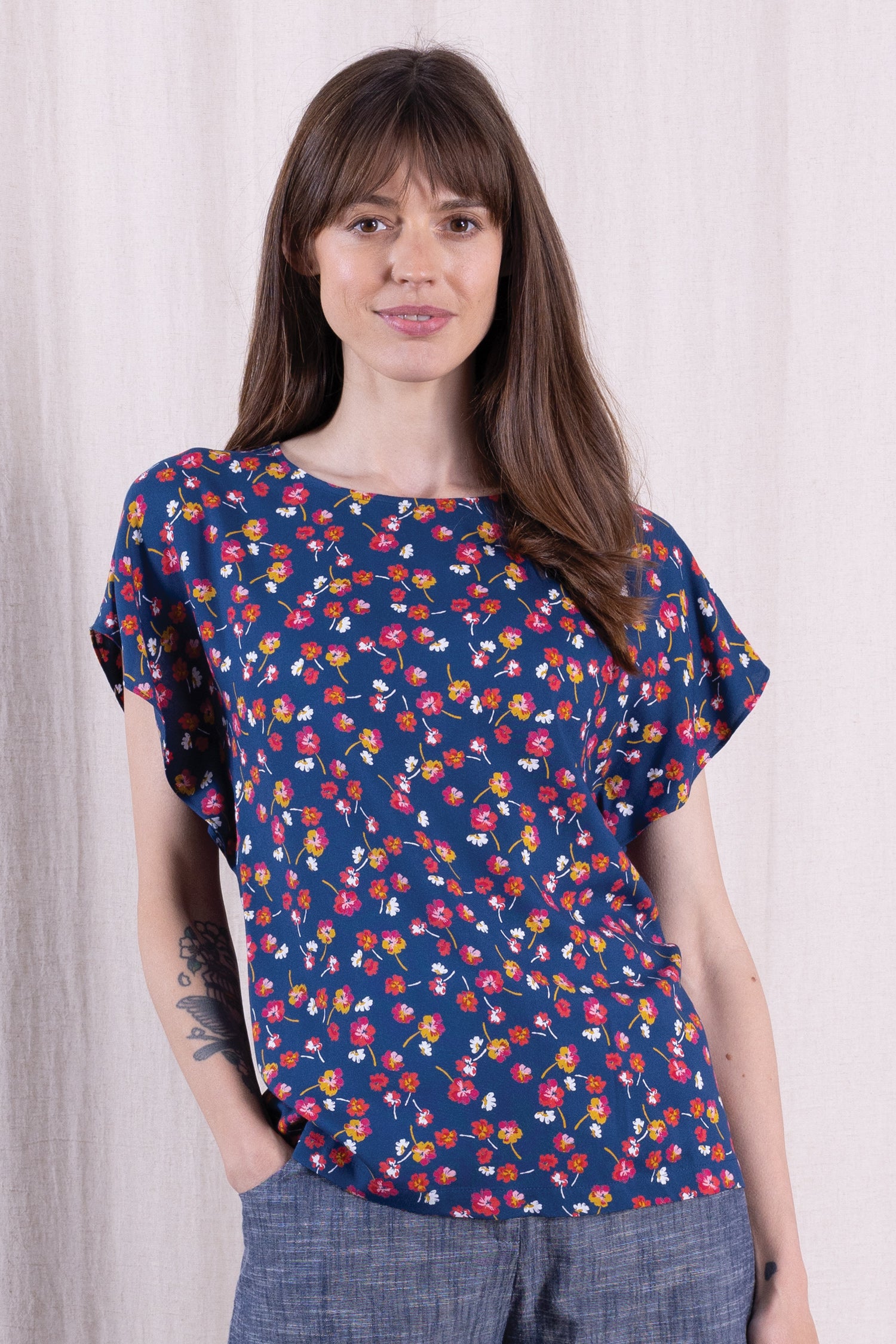 SS26 Viscose Flutter Sleeve Top - Oxford