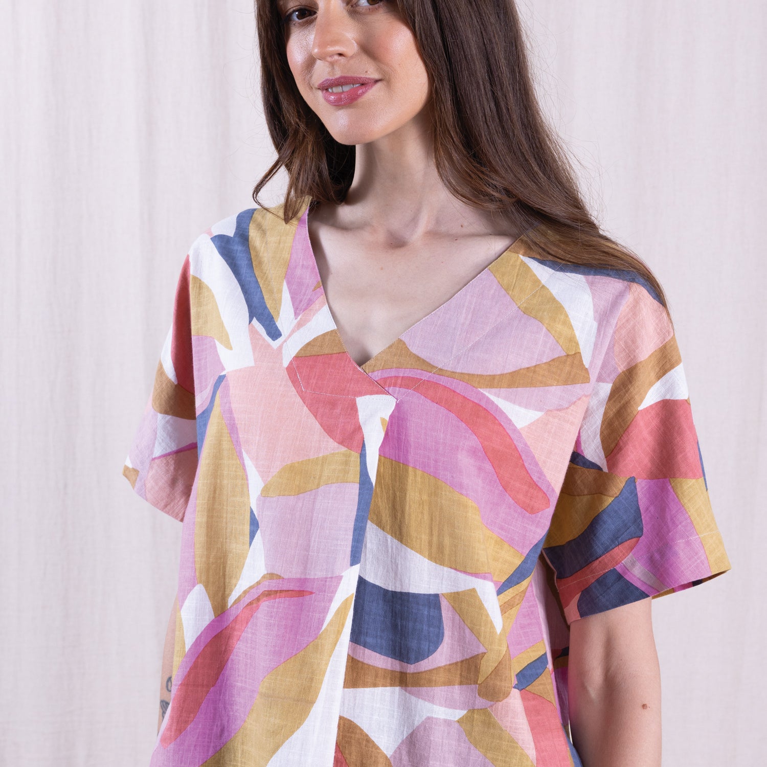 SS26 Cotton Pleat Front Top - Multi