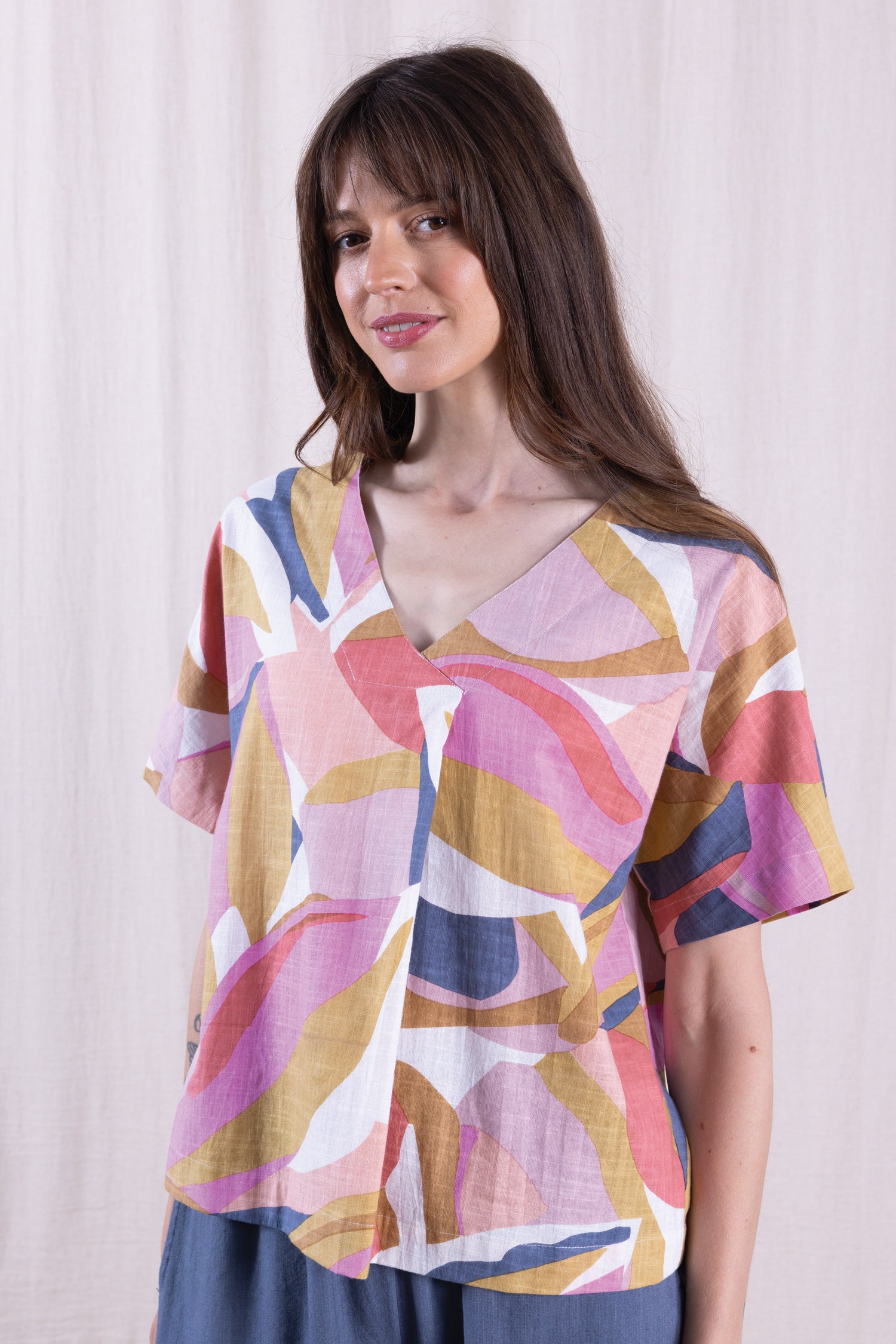 SS26 Cotton Pleat Front Top - Multi