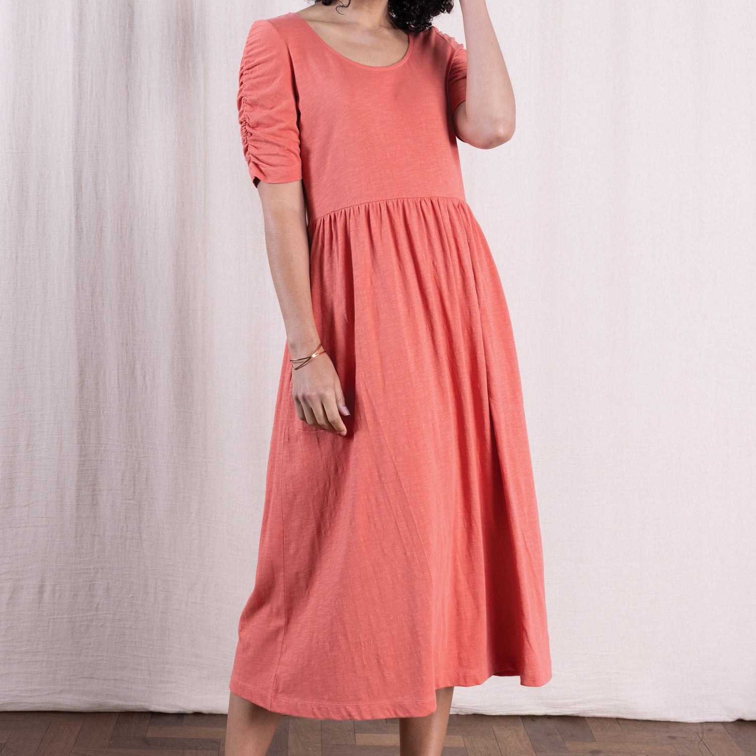 SS26 GOTS Organic Cotton Gathered Sleeve Dress - Tulip