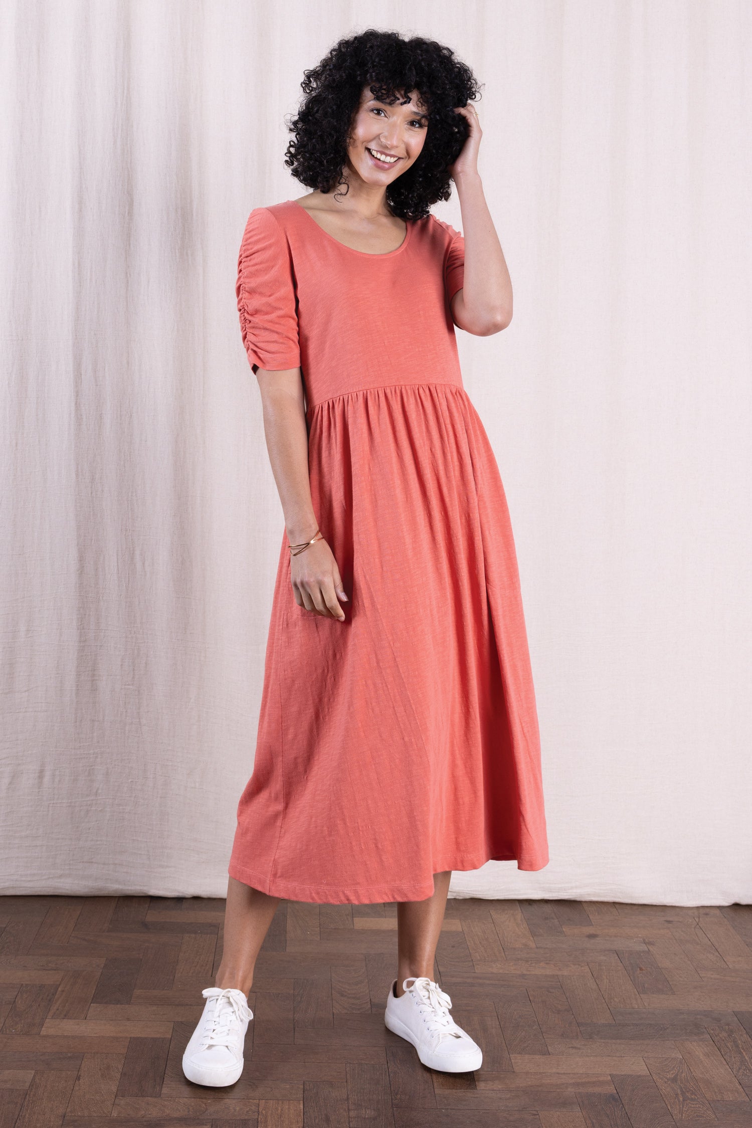 SS26 GOTS Organic Cotton Gathered Sleeve Dress - Tulip