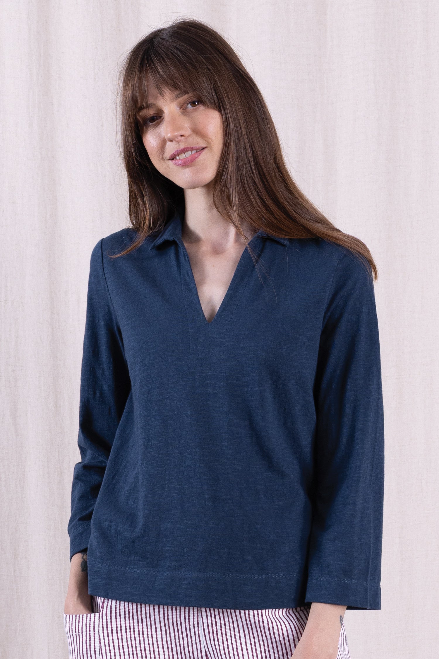 SS26 GOTS Organic Cotton Easy Collar Top - Oxford