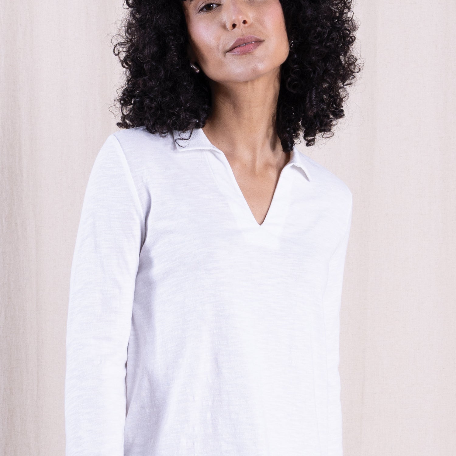 SS26 GOTS Organic Cotton Easy Collar Top - White