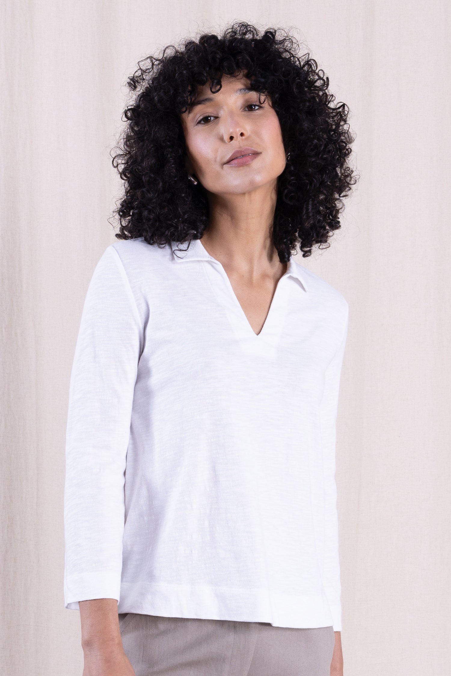 SS26 GOTS Organic Cotton Easy Collar Top - White