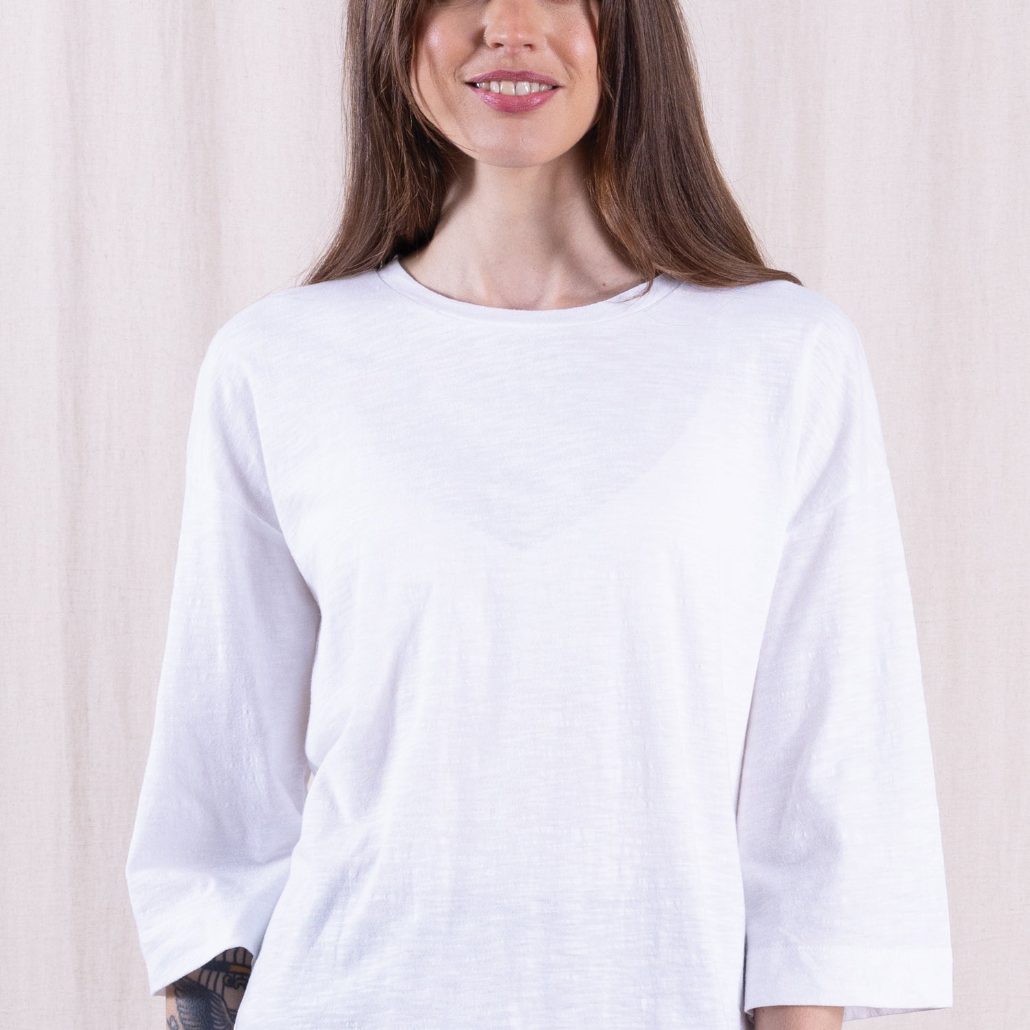 SS26 GOTS Organic Cotton 3/4 Sleeve Top - White
