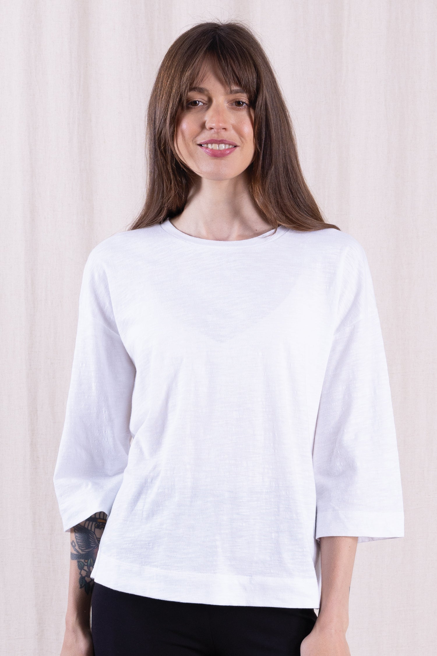 SS26 GOTS Organic Cotton 3/4 Sleeve Top - White