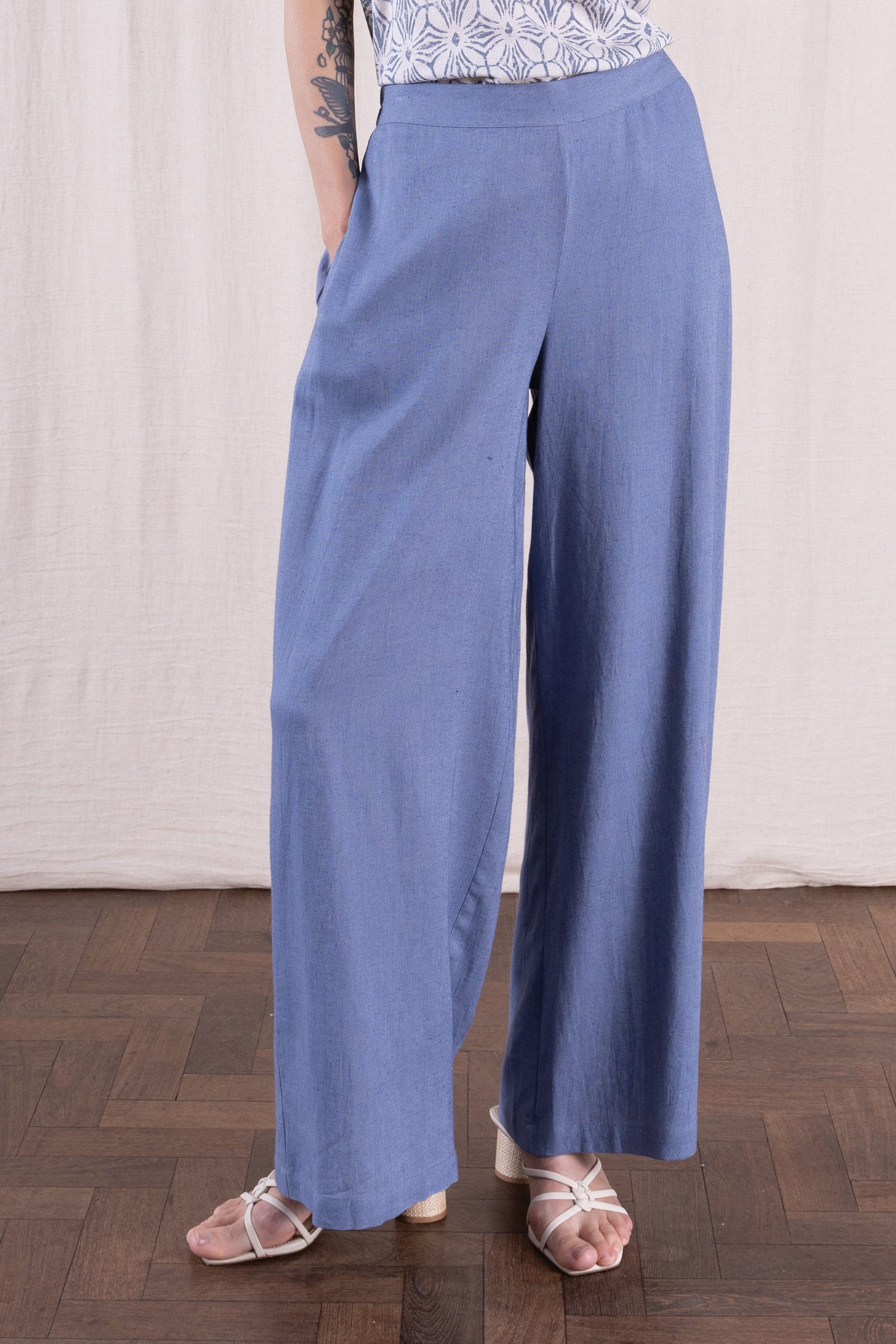 SS26 Linen Blend  Wide Leg Trouser - Cornflower