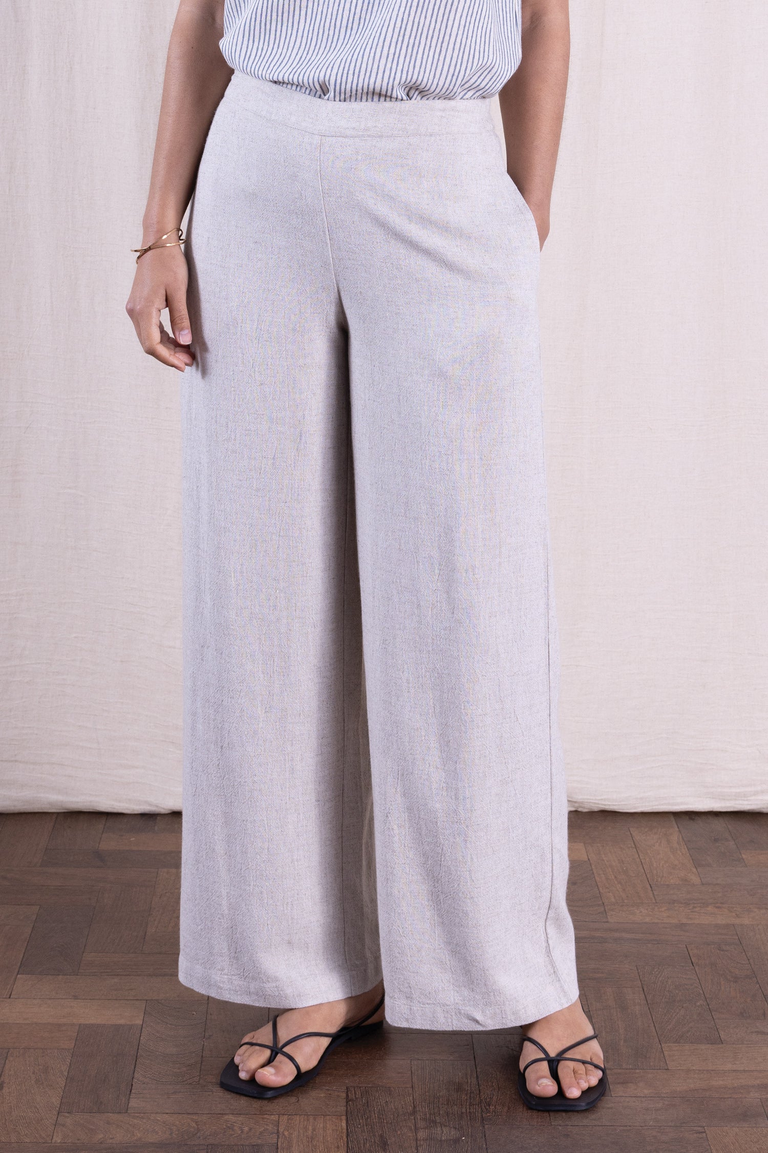 SS26 Linen Blend  Wide Leg Trouser - Natural