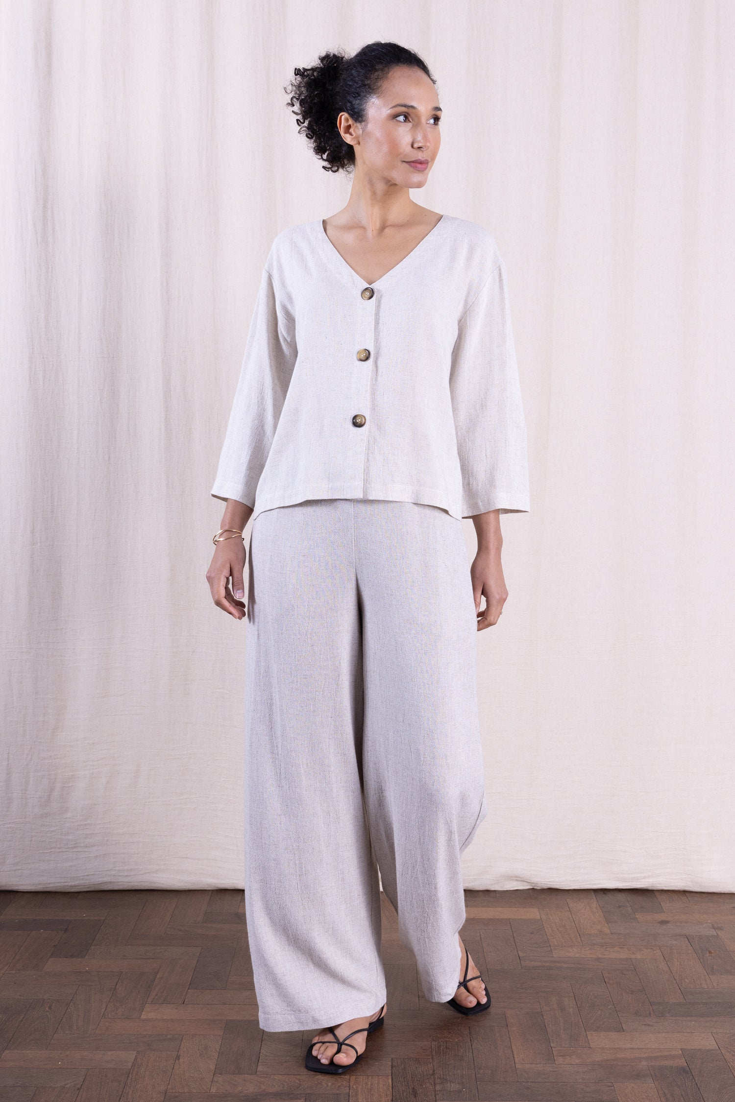 SS26 Linen Blend V Neck Shirt / Jacket - Natural