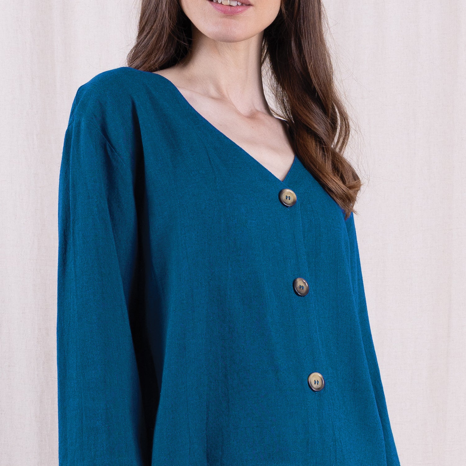 SS26 Linen Blend V Neck Shirt / Jacket - Neptune