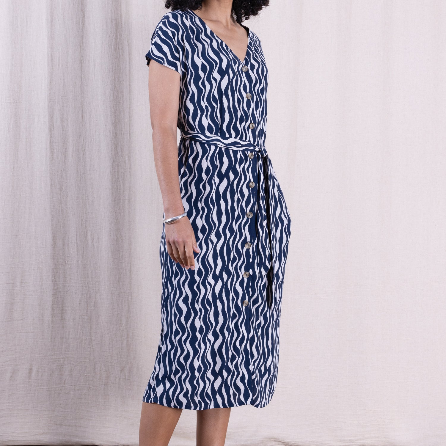 SS26 V Neck Shirtdress - Navy