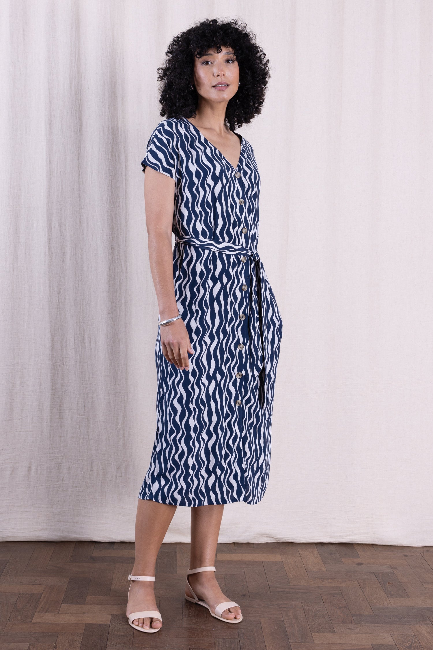 SS26 V Neck Shirtdress - Navy