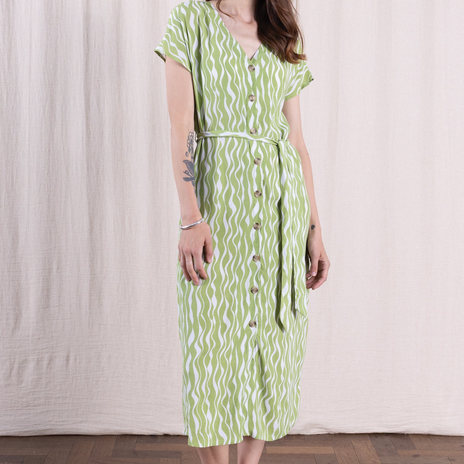SS26 V Neck Shirtdress - Pistachio
