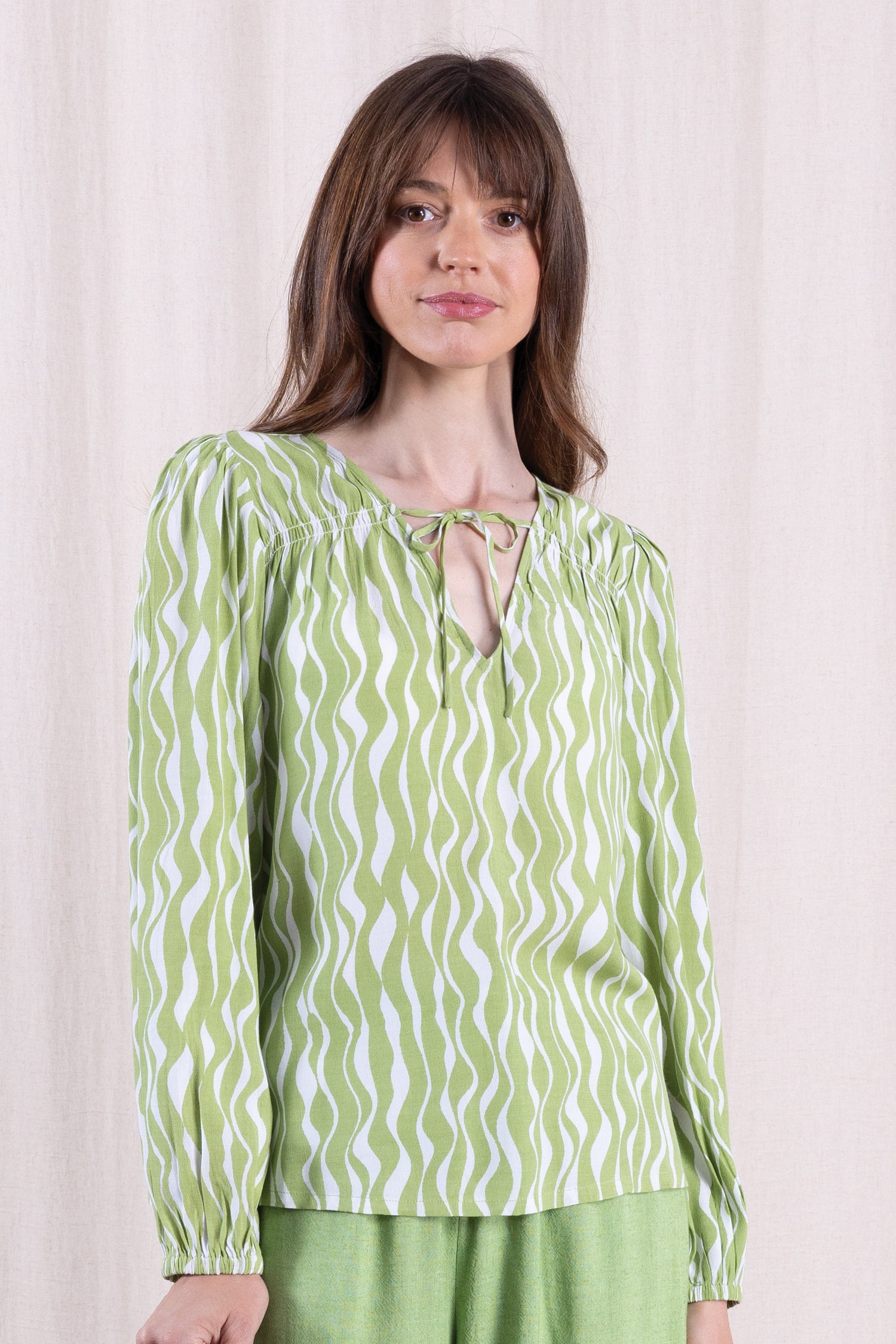 SS26 Smock Tie Front Blouse - Pistachio