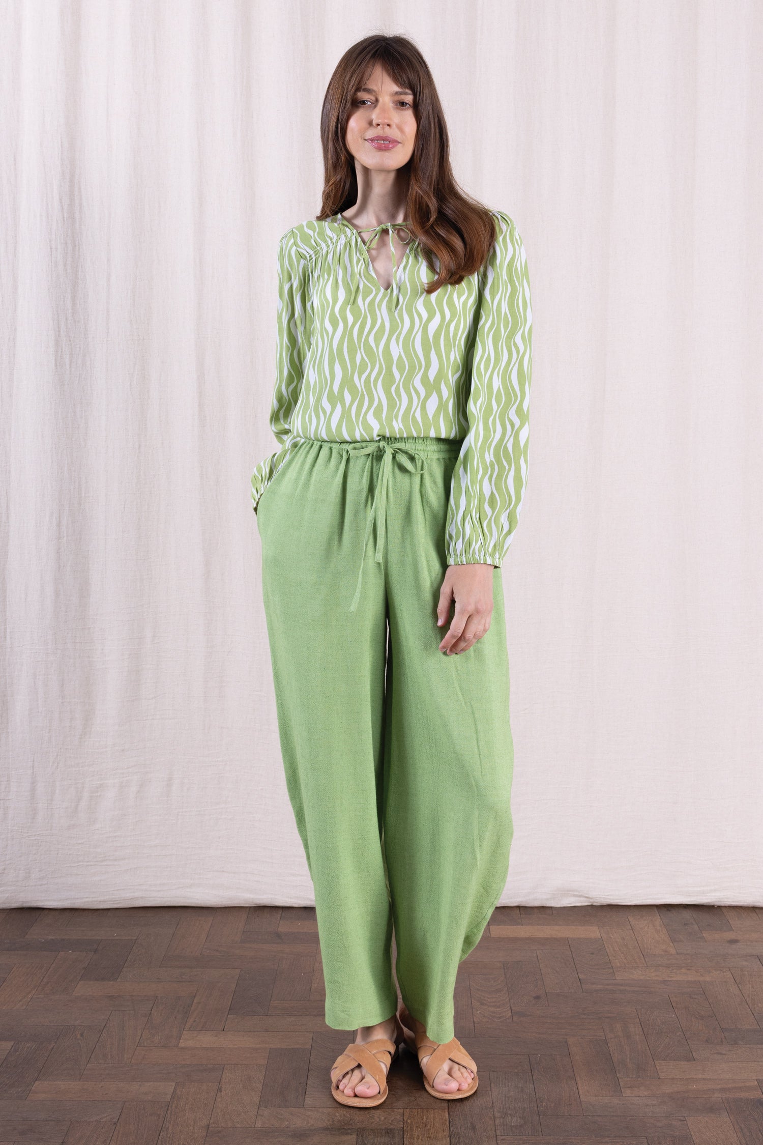 SS26 Smock Tie Front Blouse - Pistachio