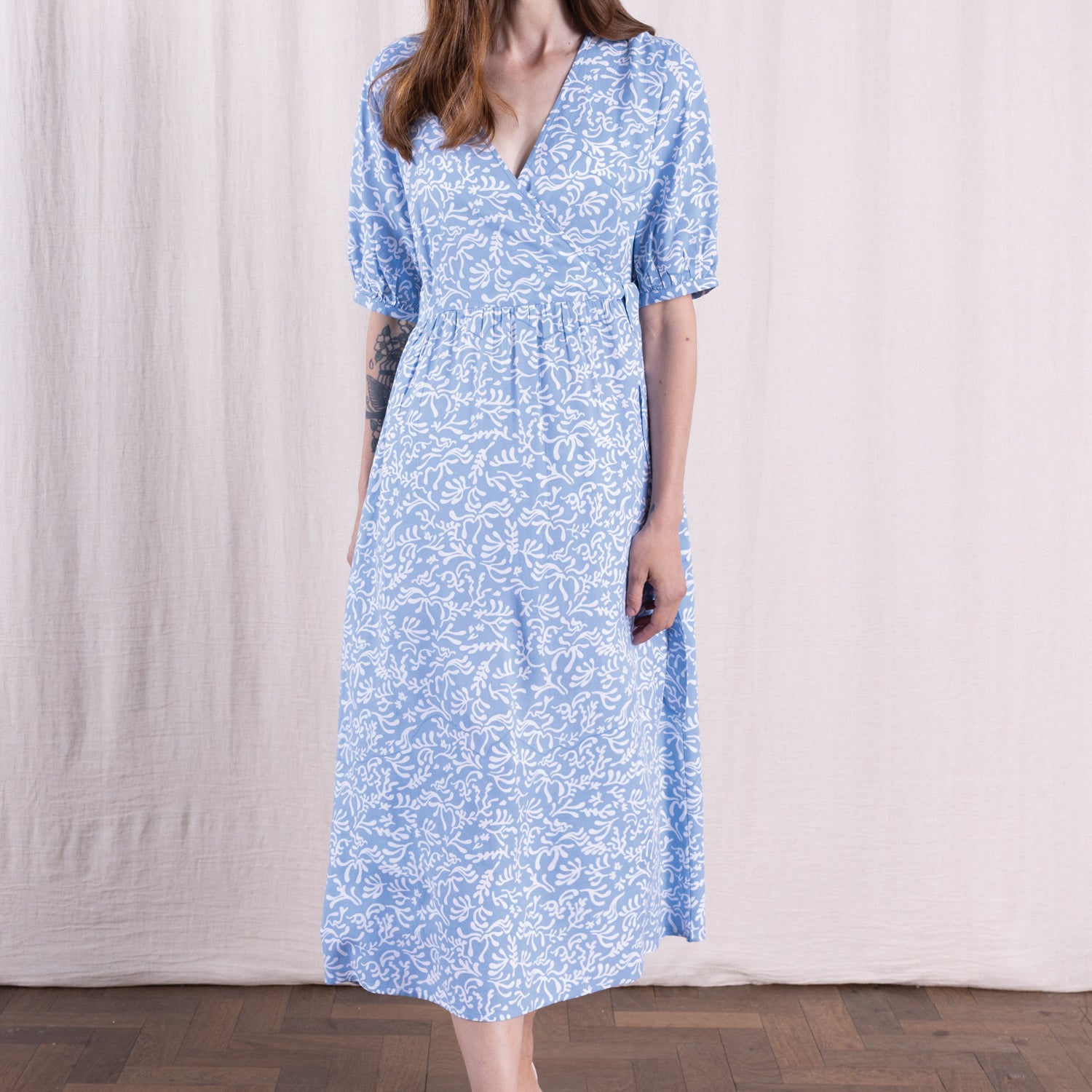 SS26 Ecovero Wrap Front Dress - Misty