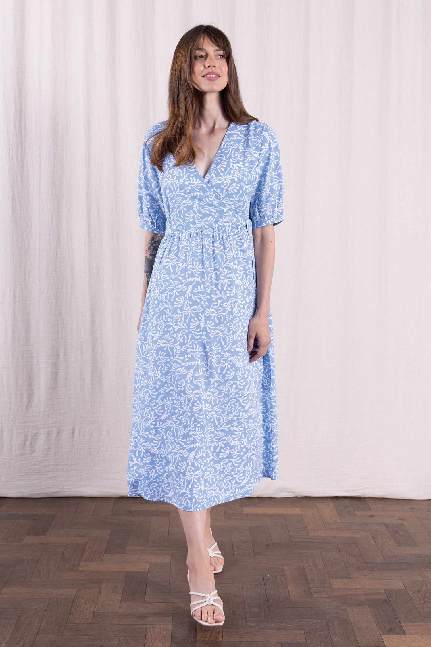 SS26 Ecovero Wrap Front Dress - Misty