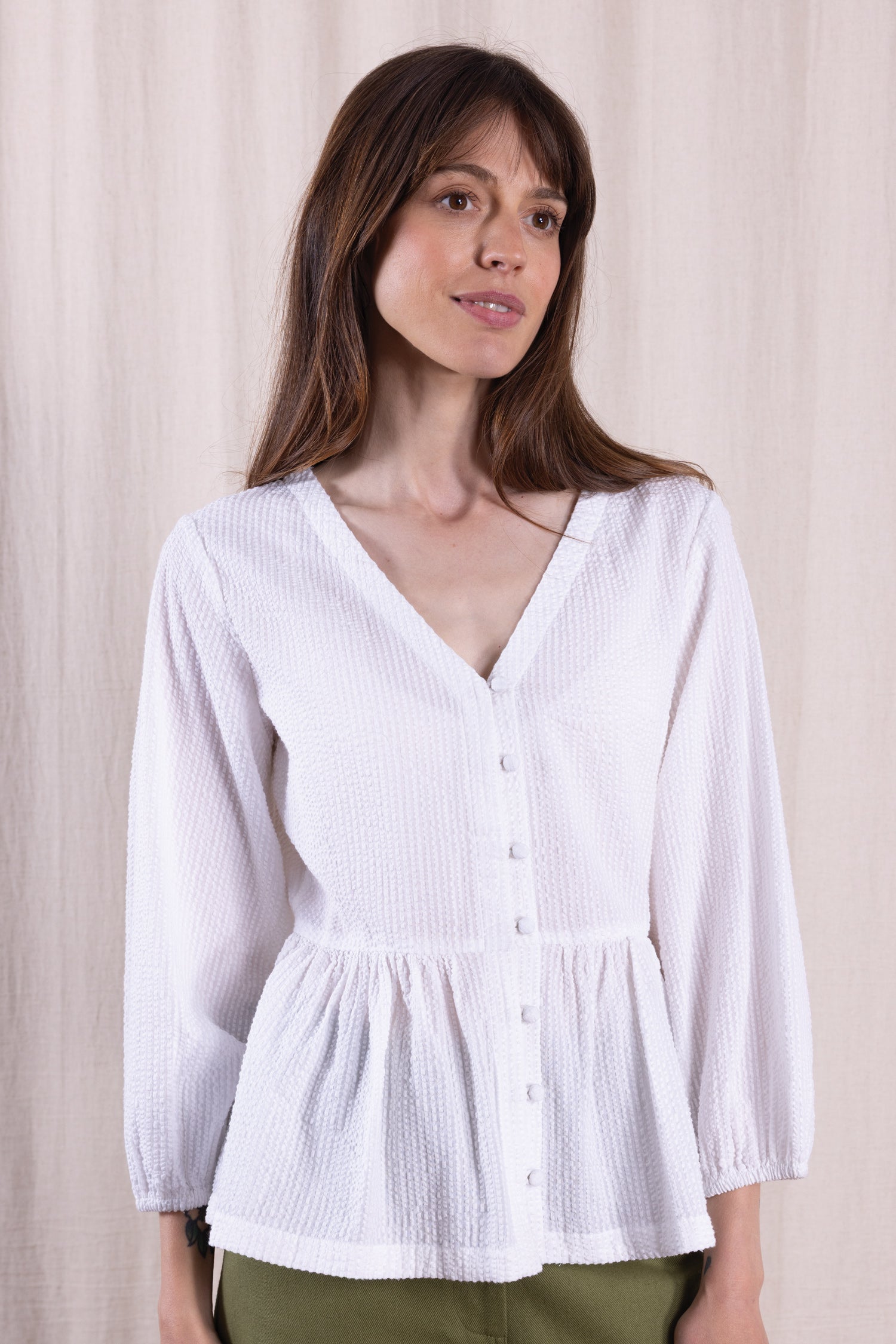 SS26 Cotton Gathered Shirt - White