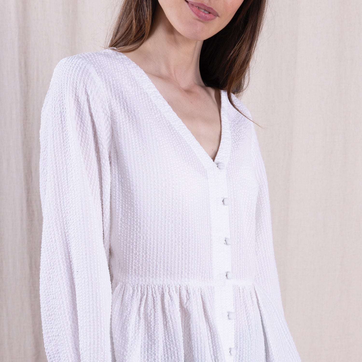 SS26 Cotton Gathered Shirt - White