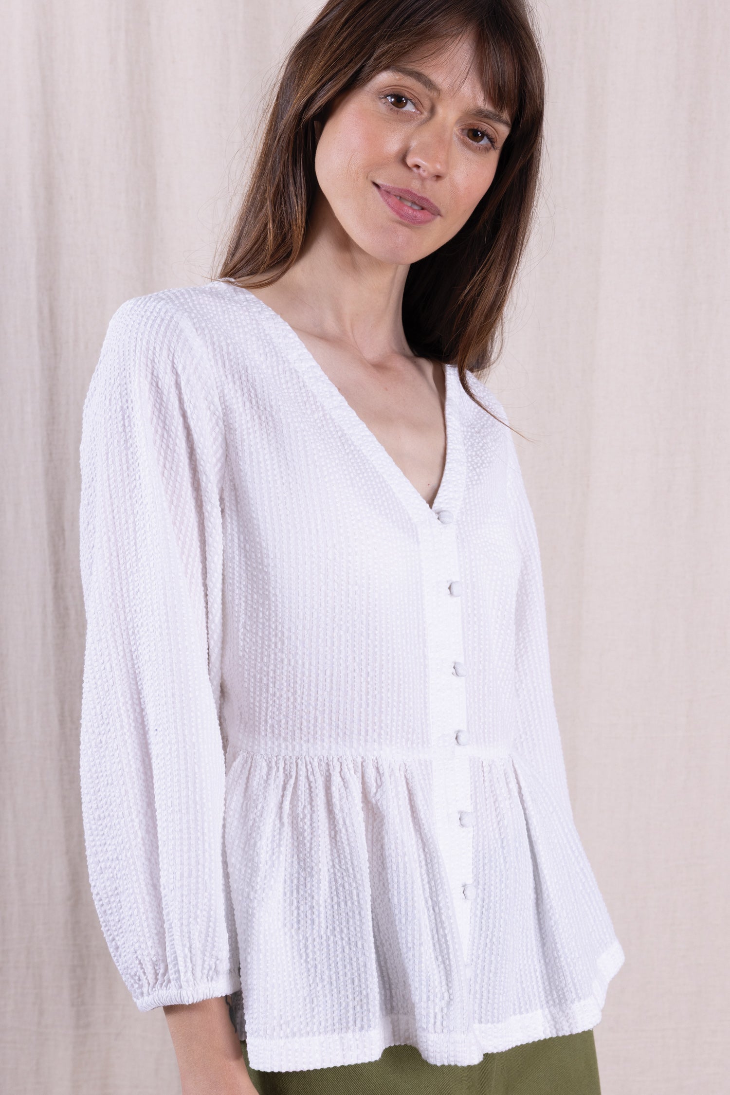 SS26 Cotton Gathered Shirt - White
