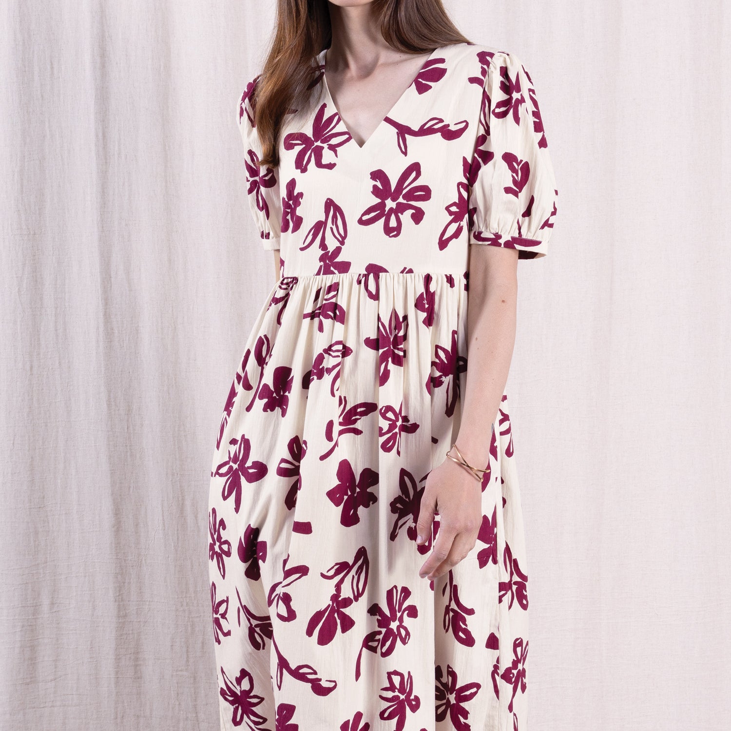 SS26 Cotton Poplin Angled Puff Sleeve Dress - Rosewood