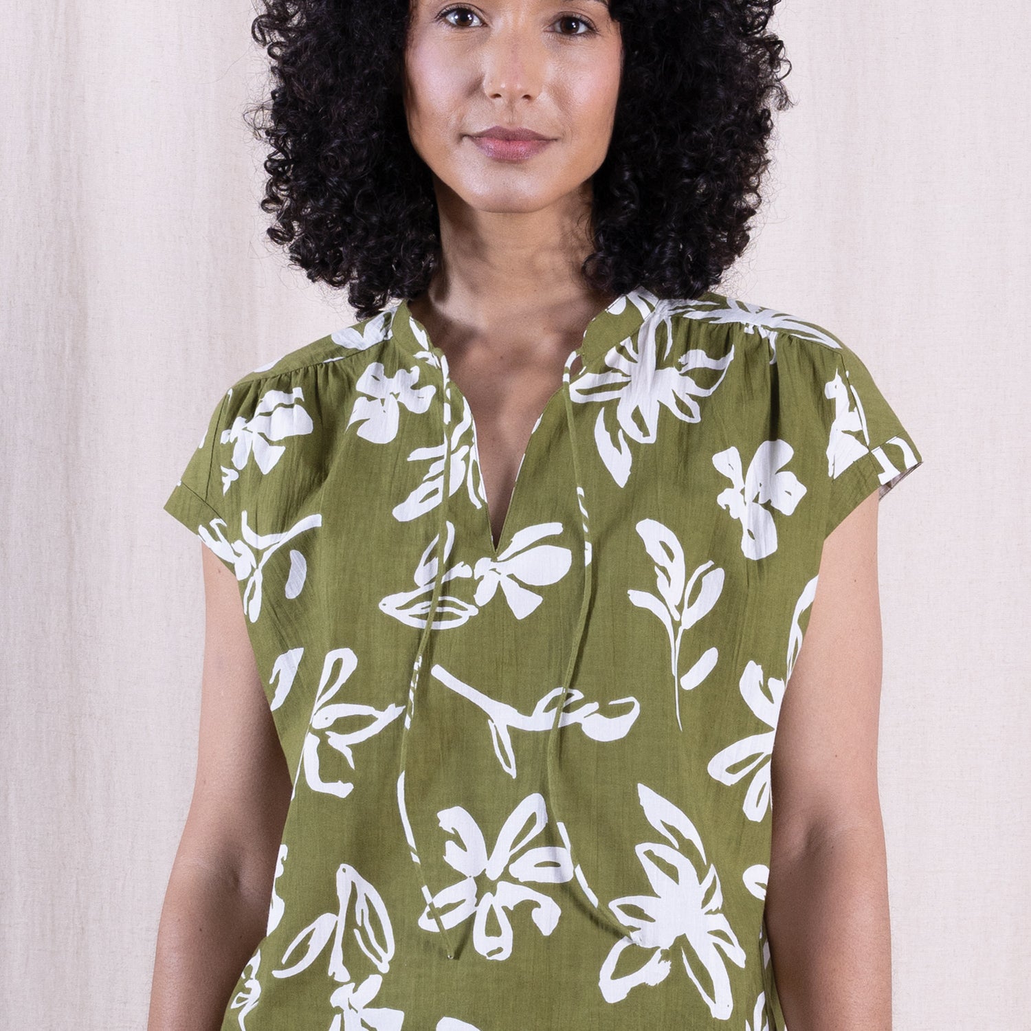 SS26 Cotton Poplin Tie Neck Top - Verdant