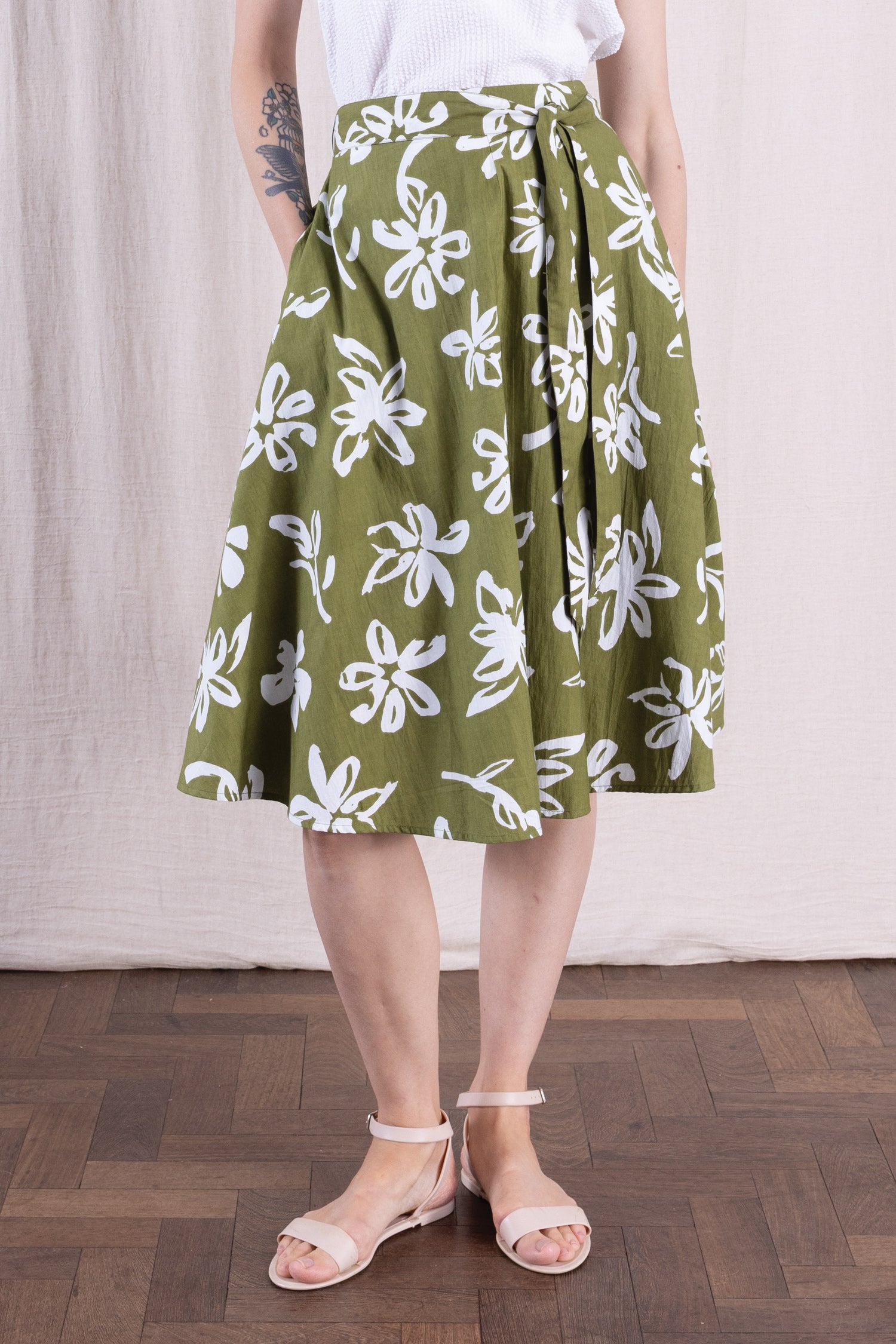 SS26 Cotton Poplin Swing Skirt - Verdant