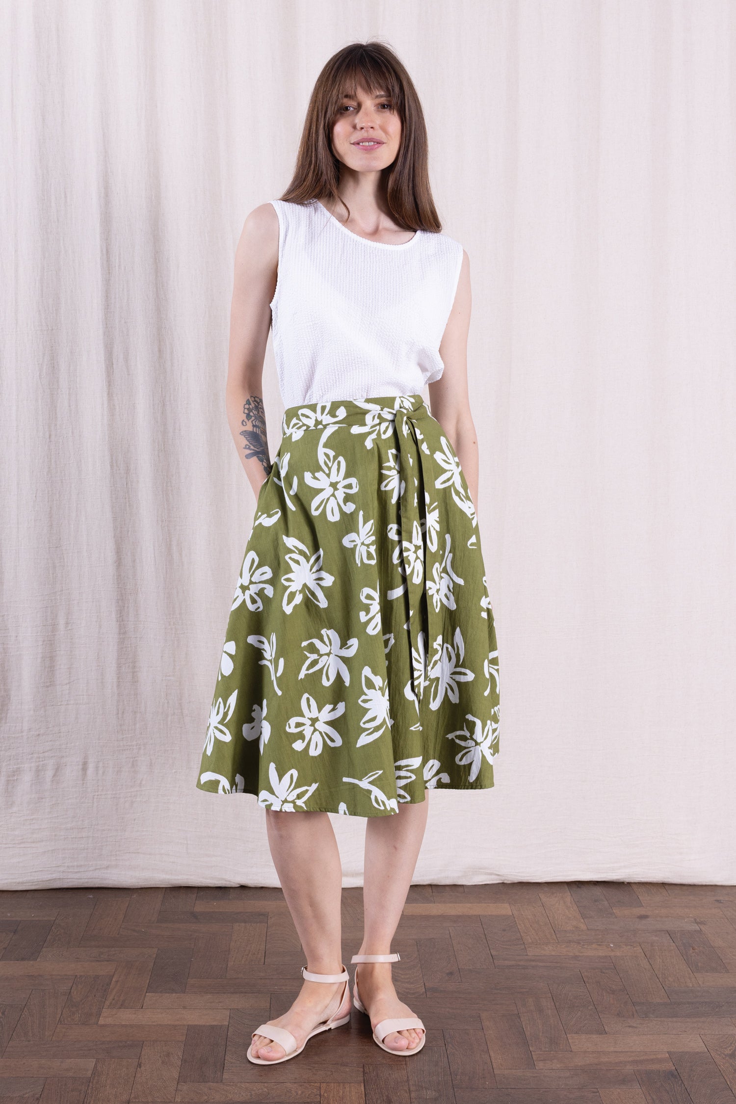 SS26 Cotton Poplin Swing Skirt - Verdant